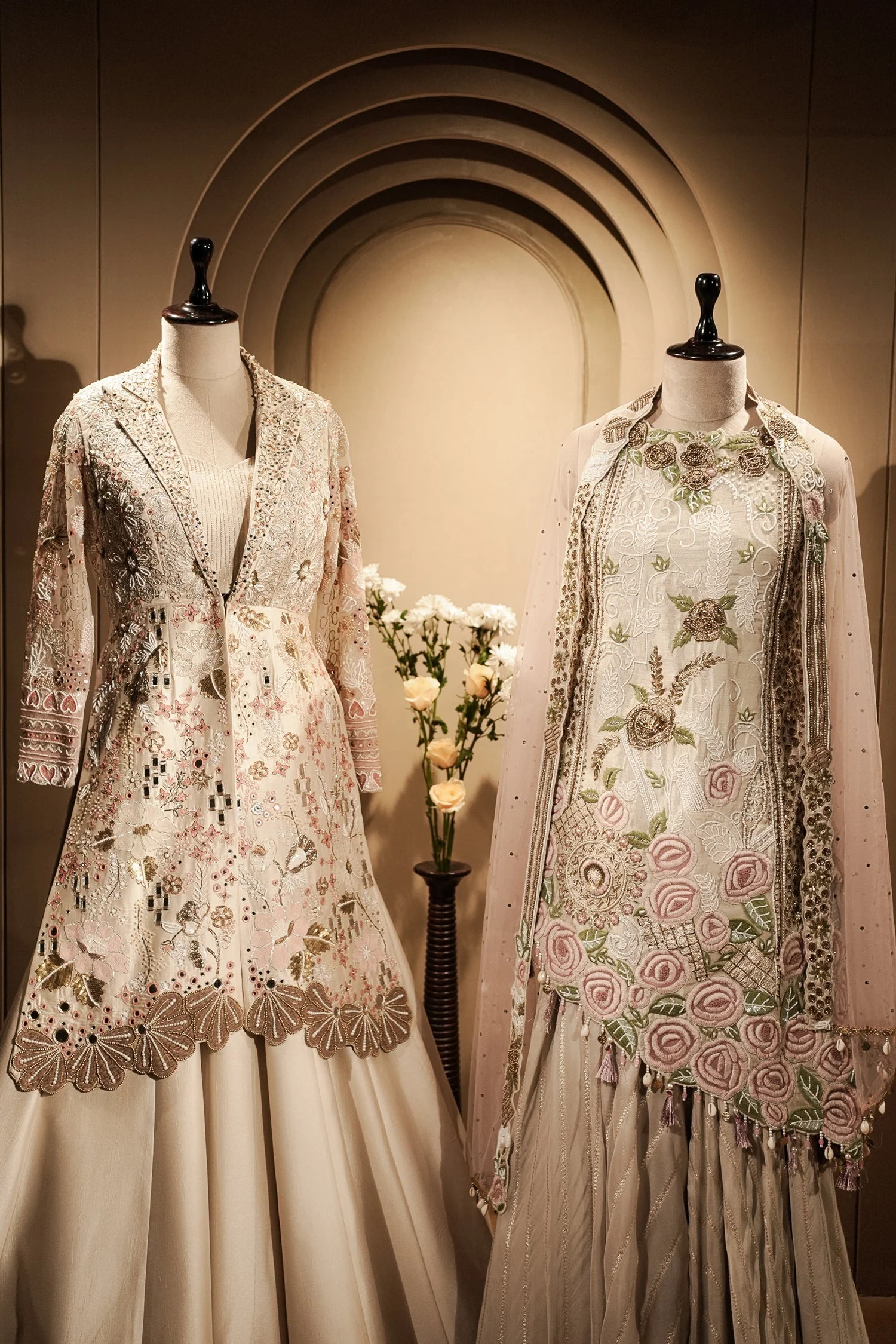 Cream Silk Designer Handworked Indo Western Set - Image 3