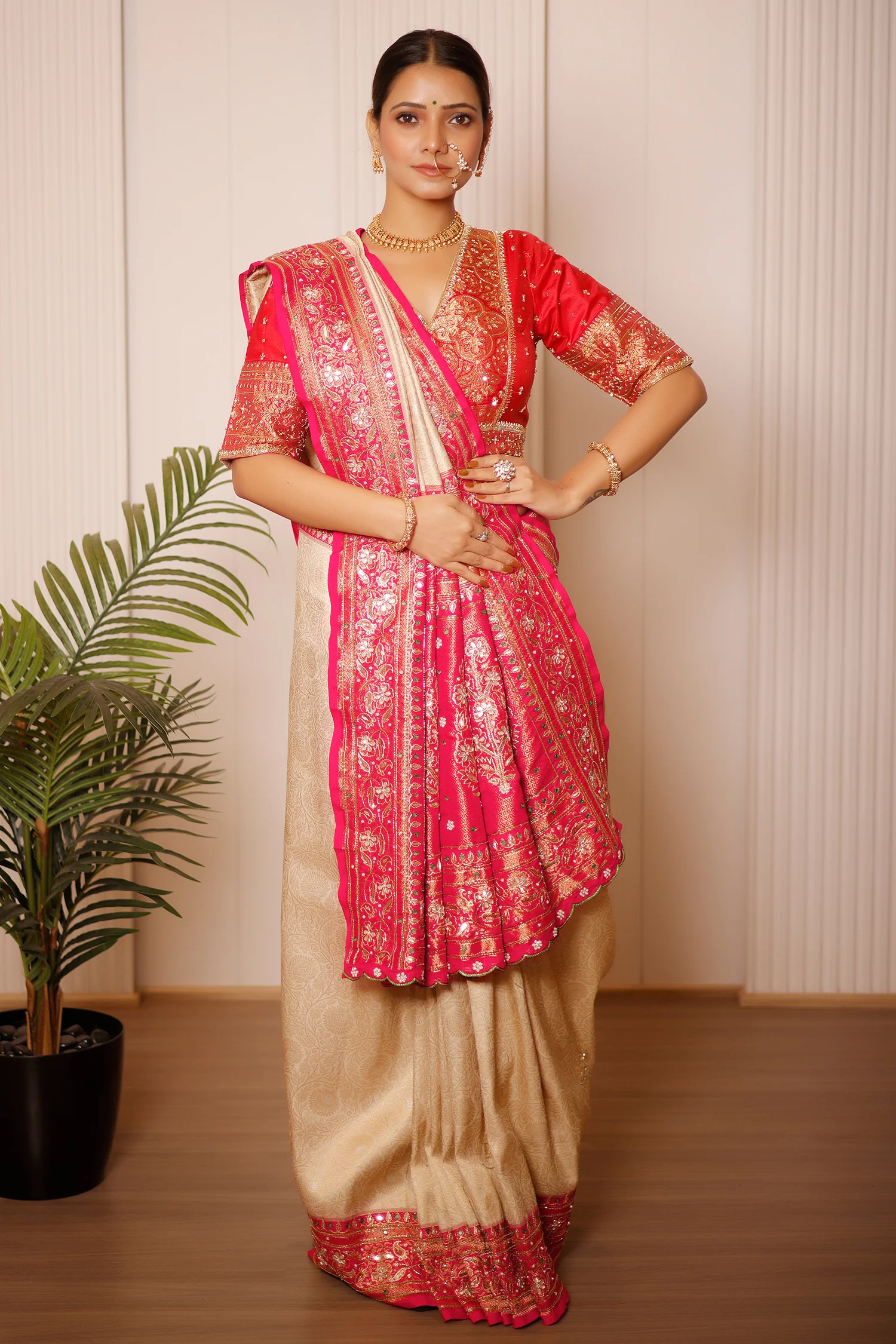 Cream Uppada Silk All Over Woven Traditional Saree - Image 2