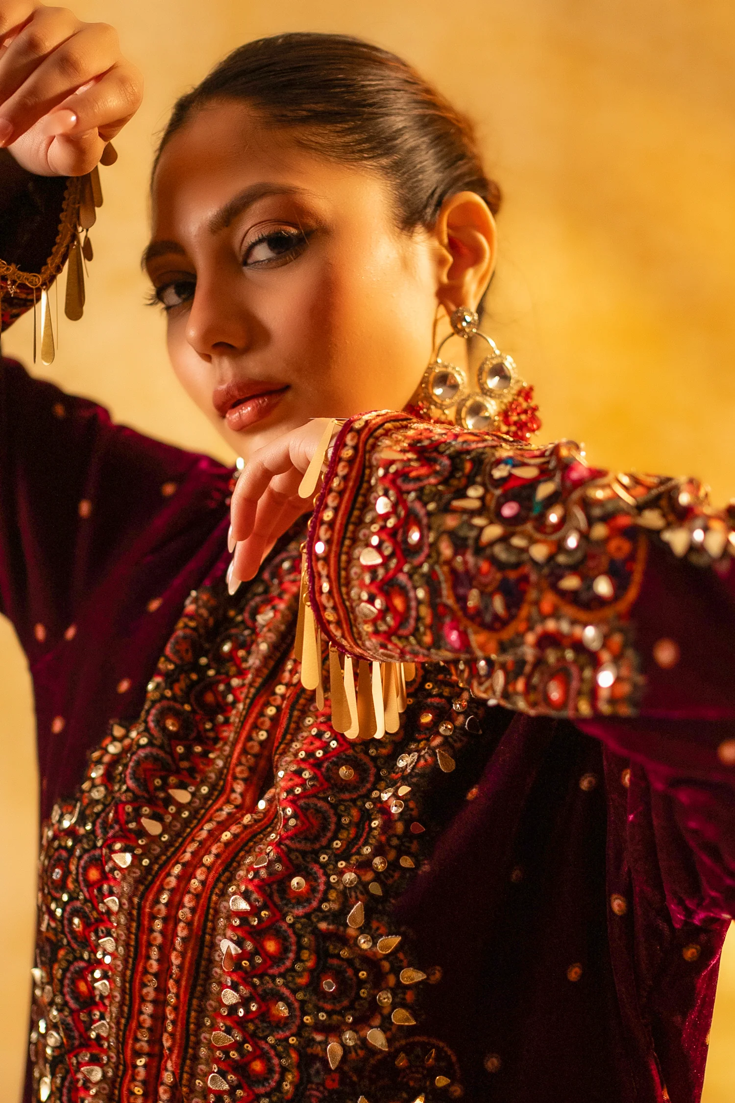 Dark Byzantium Velvet Printed and Sequinned Palazzo Suit - Image 8