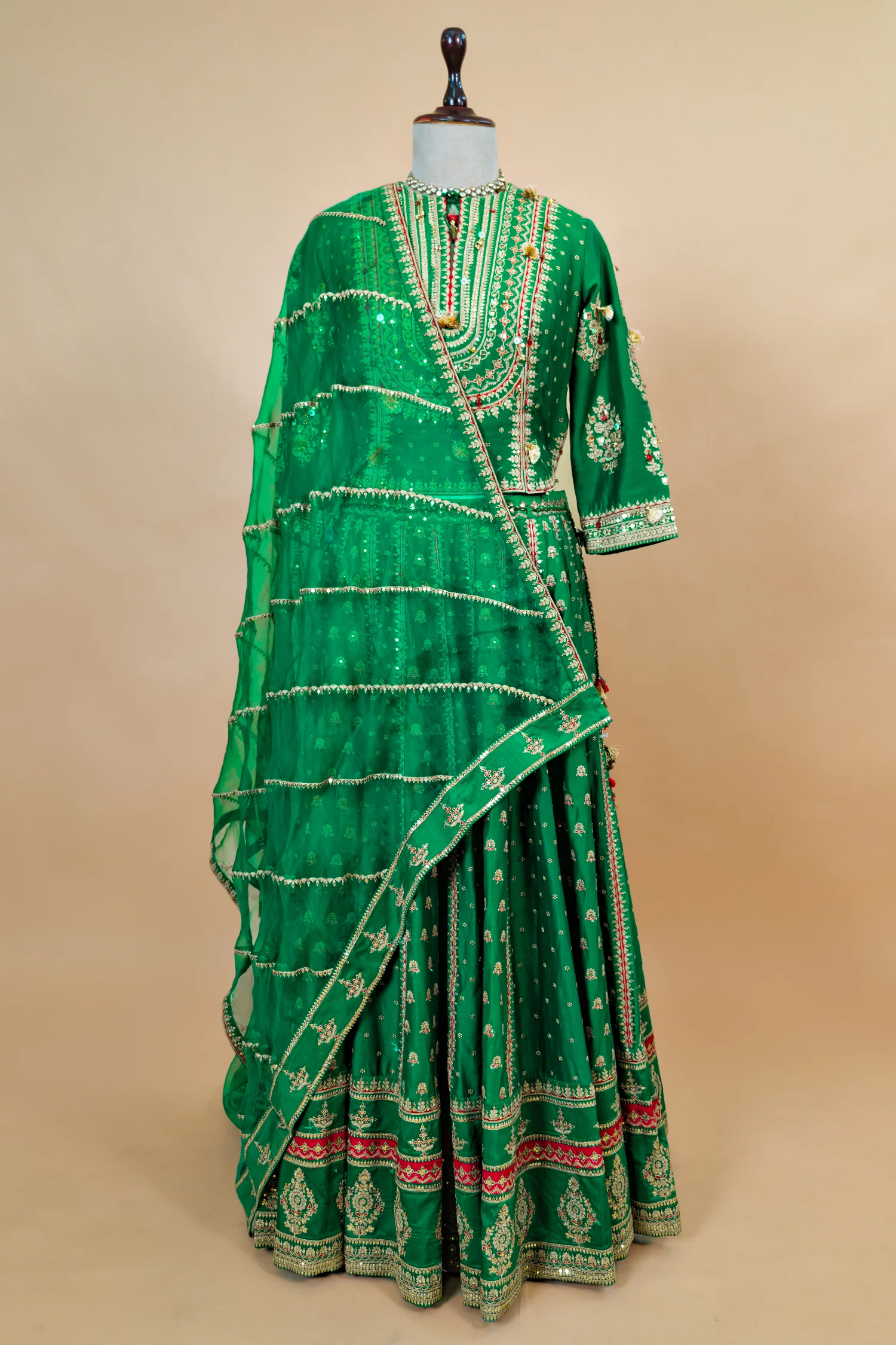 Dark Green Silk Sequin Embroidered Lehenga Set - Image 3