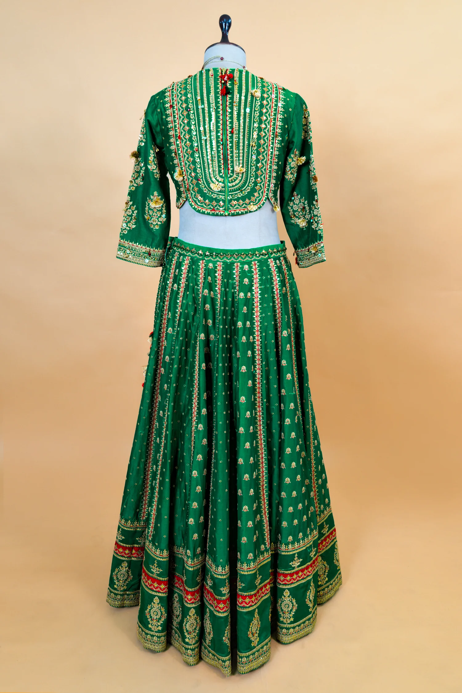 Dark Green Silk Sequin Embroidered Lehenga Set - Image 4