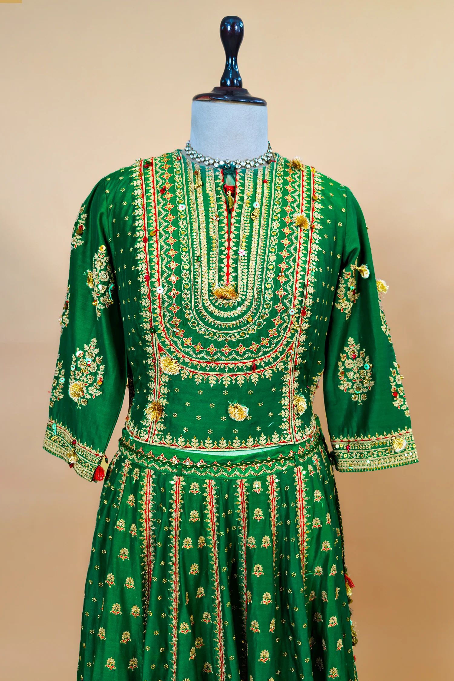 Dark Green Silk Sequin Embroidered Lehenga Set - Image 5