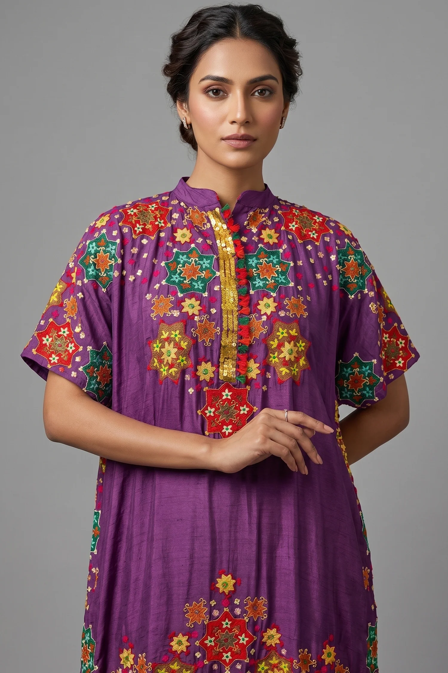 Dark Magenta Silk Embroidered Co-Ord Set - Image 2