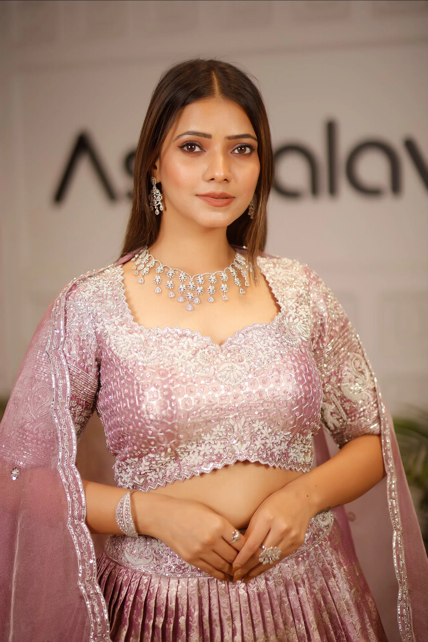 Dusty Mauve Tissue Pleated Lehenga - Image 4