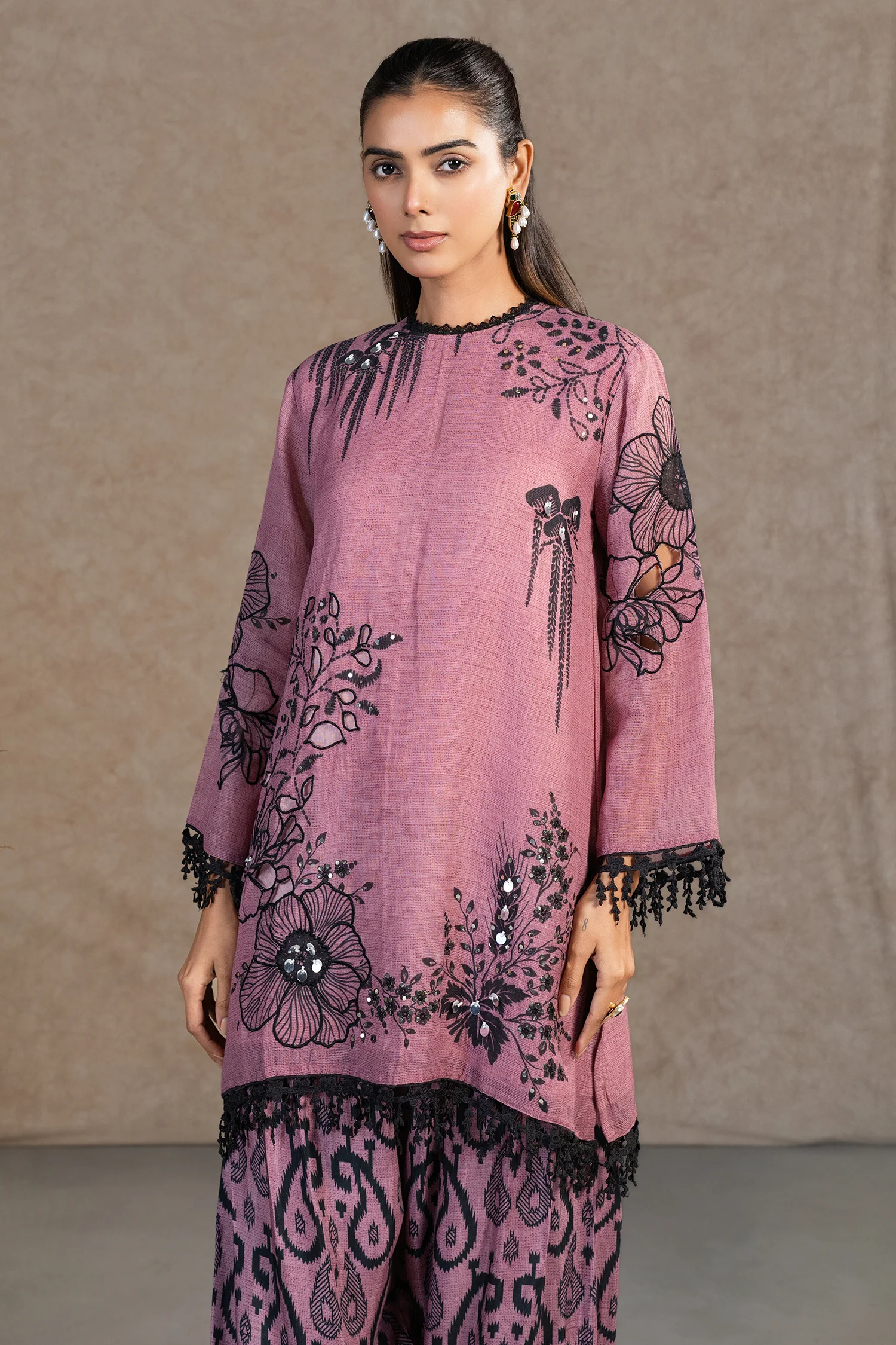 Dusty Pink Linen Floral Printed Co-Ord Set - Image 3