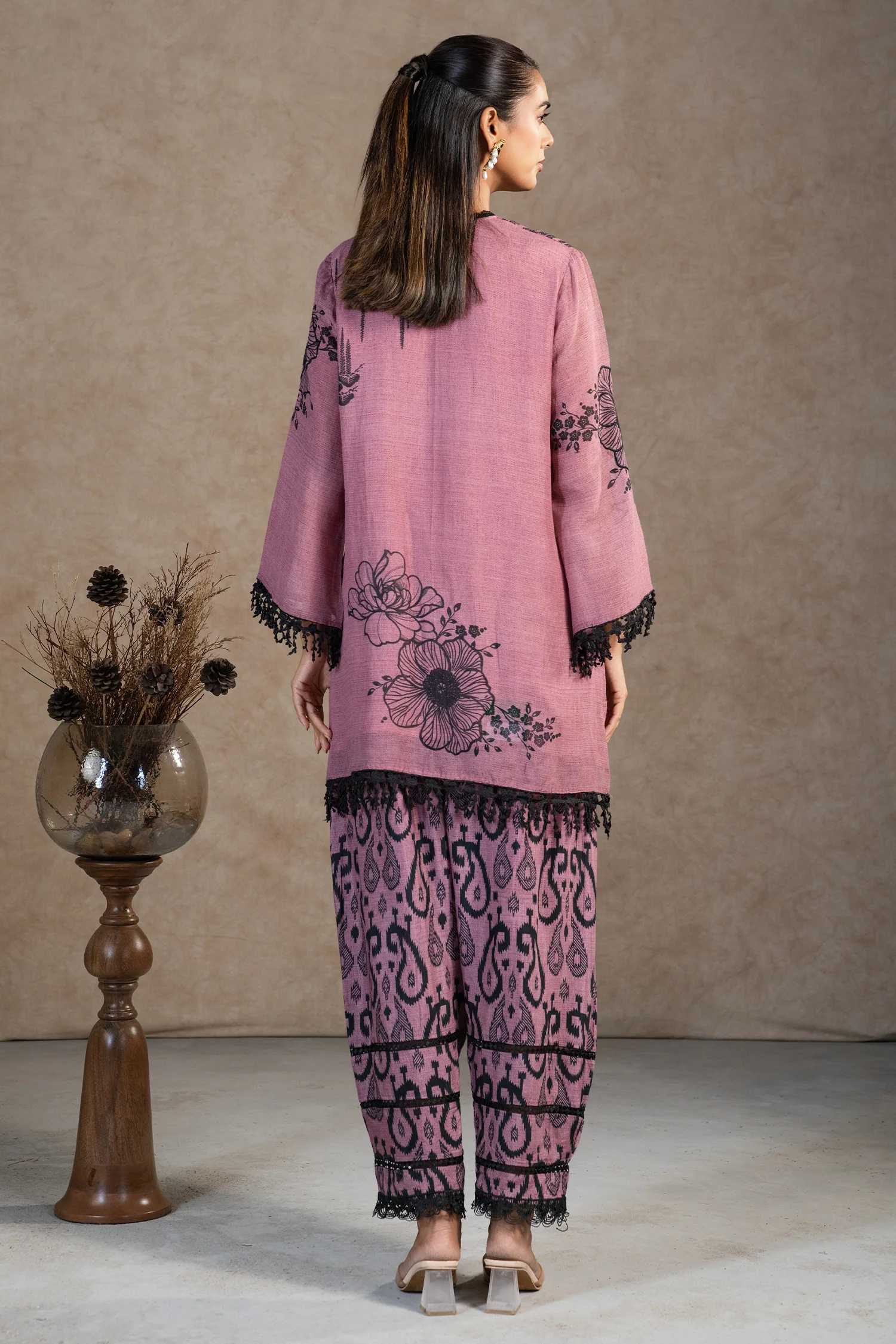 Dusty Pink Linen Floral Printed Co-Ord Set - Image 4