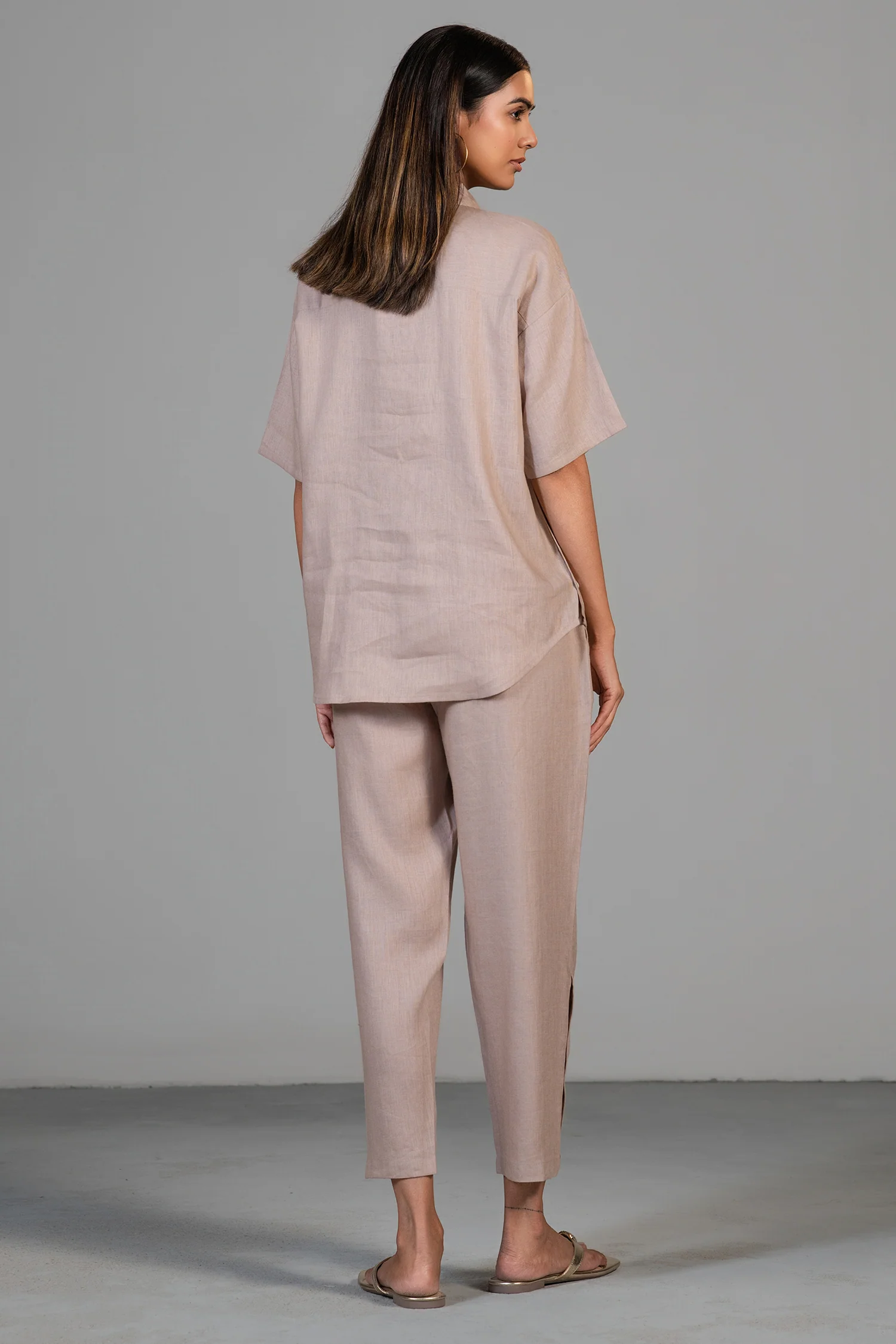 Dusty Rose Pink Linen Bead Work Co-Ord Set - Image 3