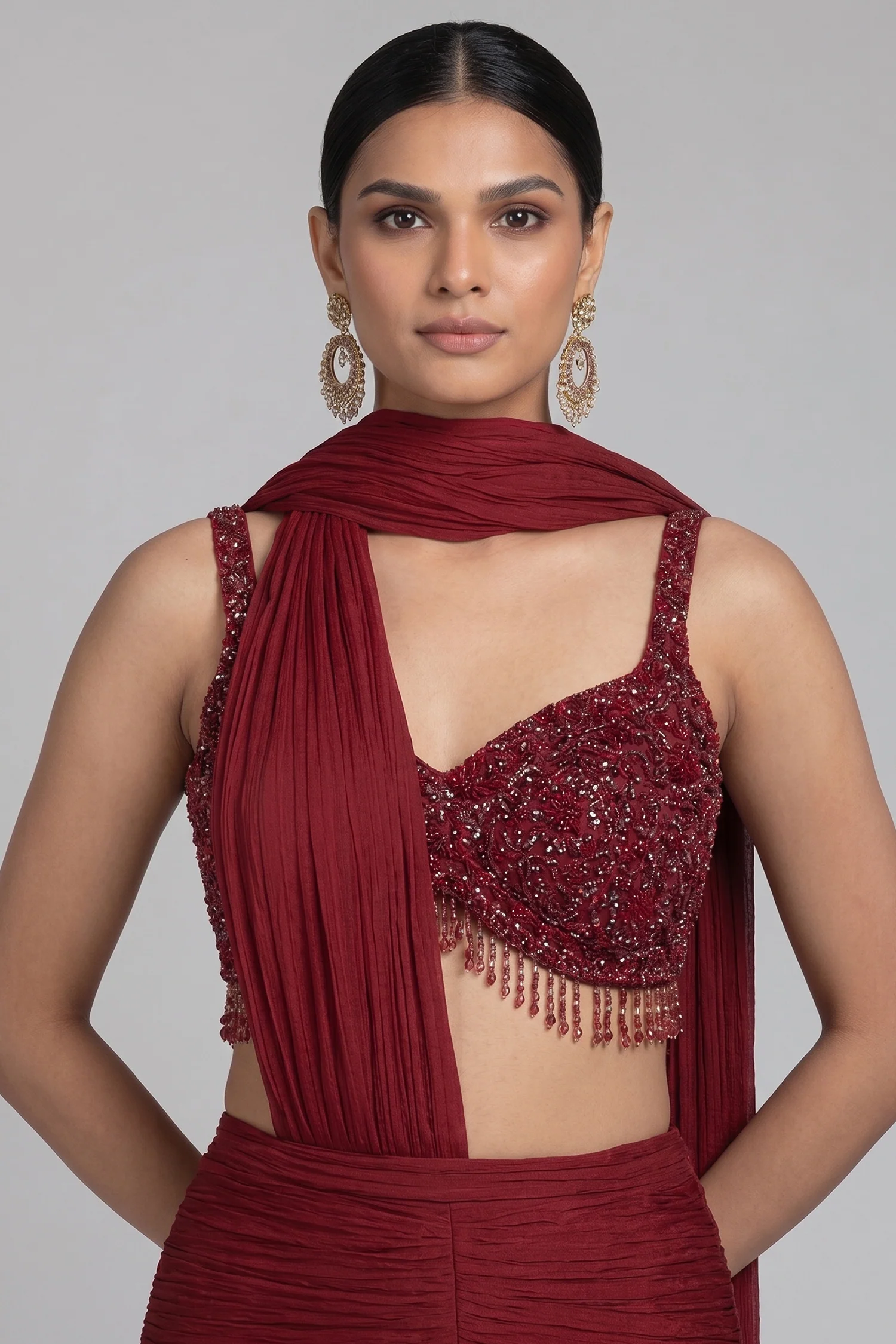 Glamorous Maroon Embellished Fishcut Lehenga Set - Image 2