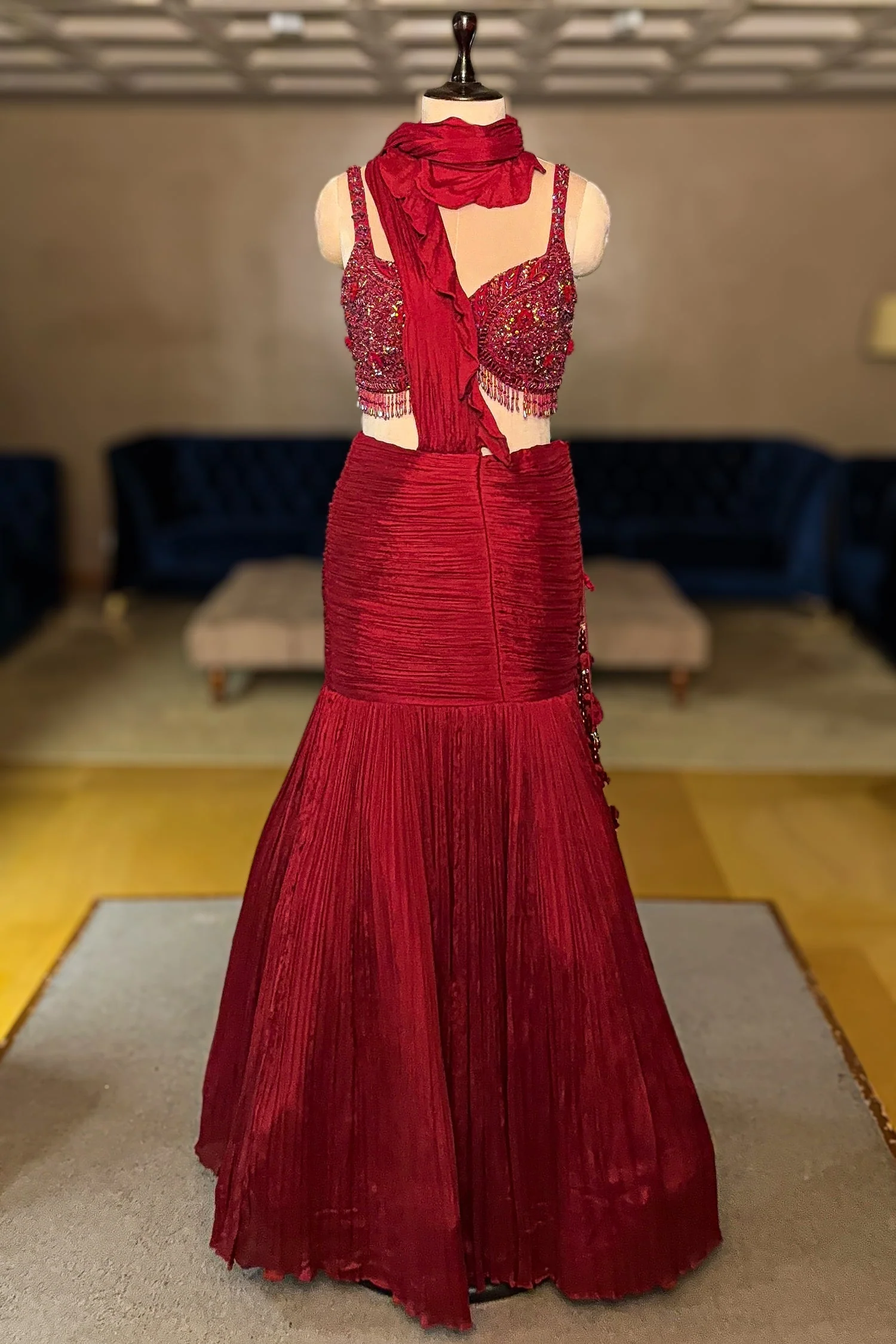 Glamorous Maroon Embellished Fishcut Lehenga Set - Image 3