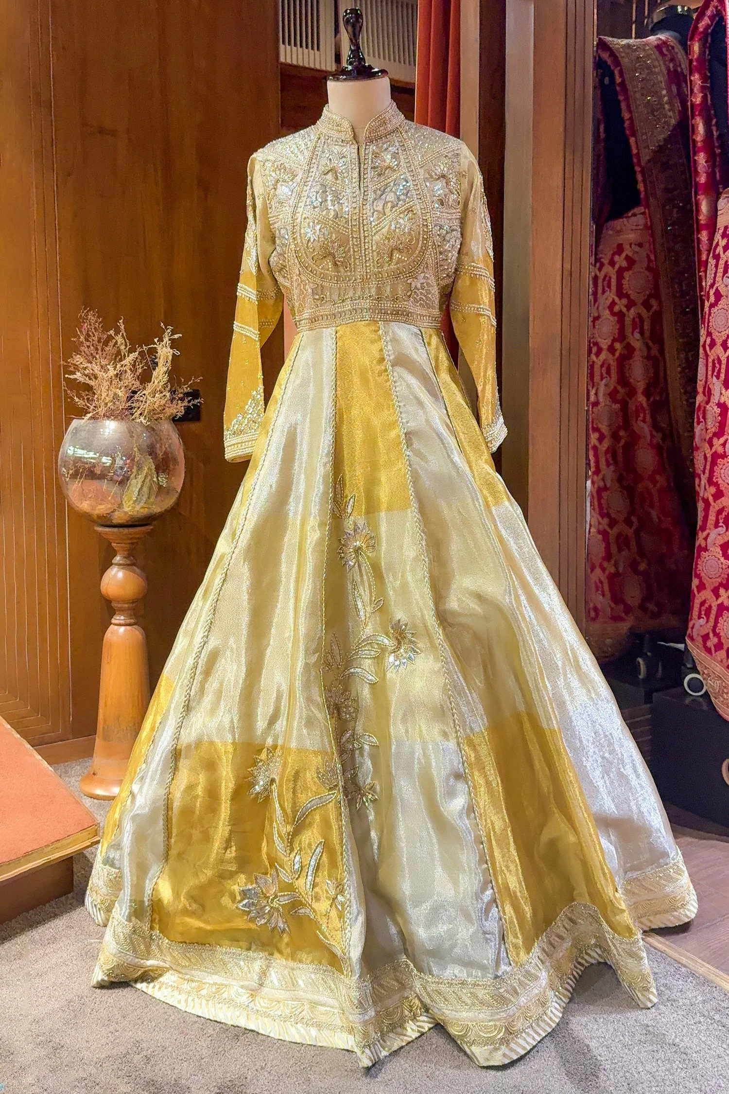 Golden Beaded Work Designer Anarkali Suit - Image 2