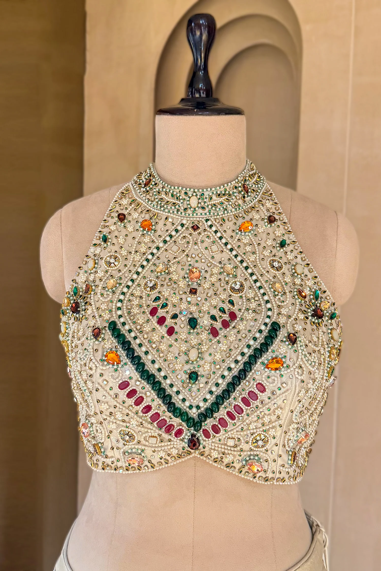 Golden Imported Readymade Ruffle Saree with Halter Neck Embellished Blouse - Image 5