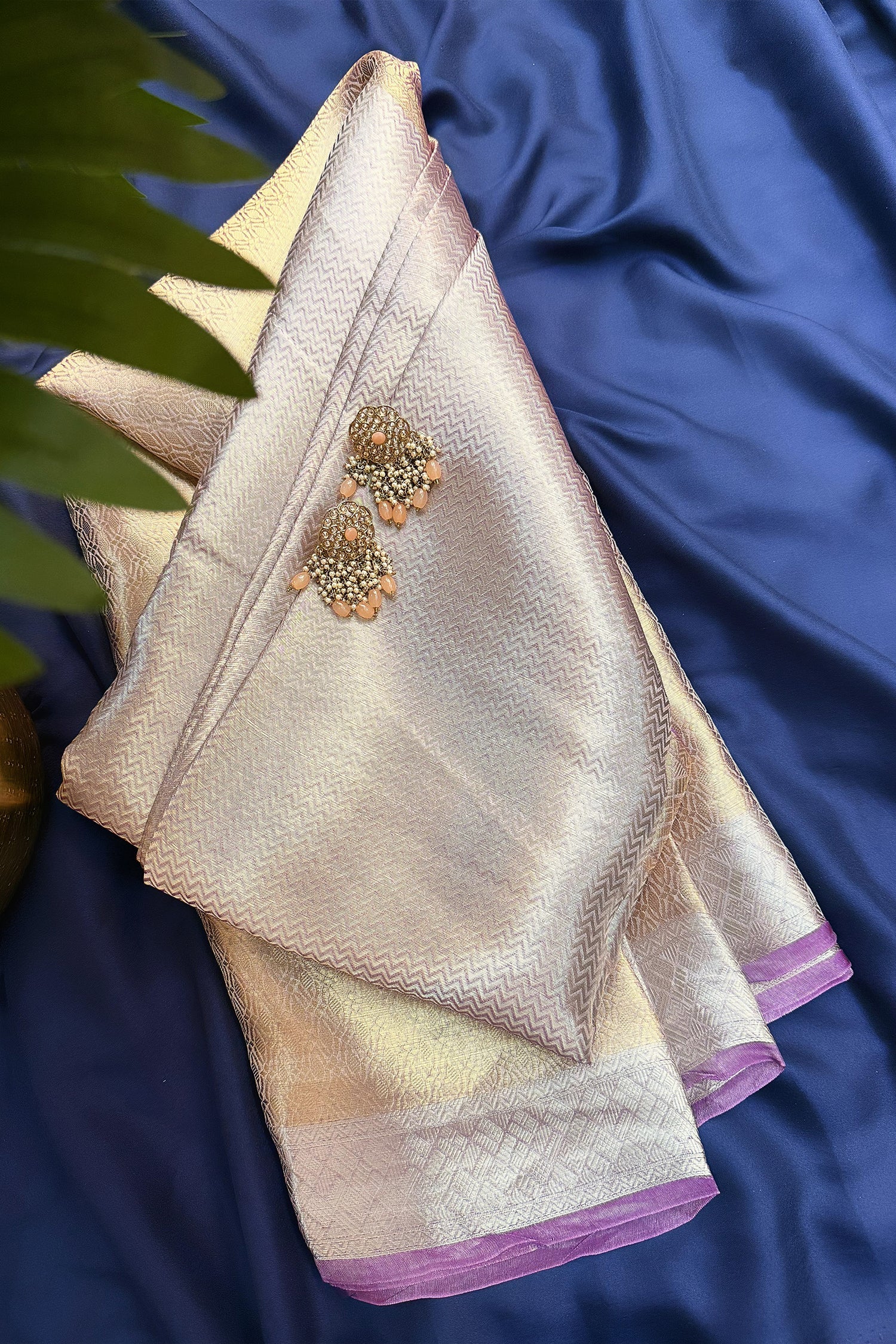 Golden Kanchipuram Tissue Silk Woven Saree - Image 2