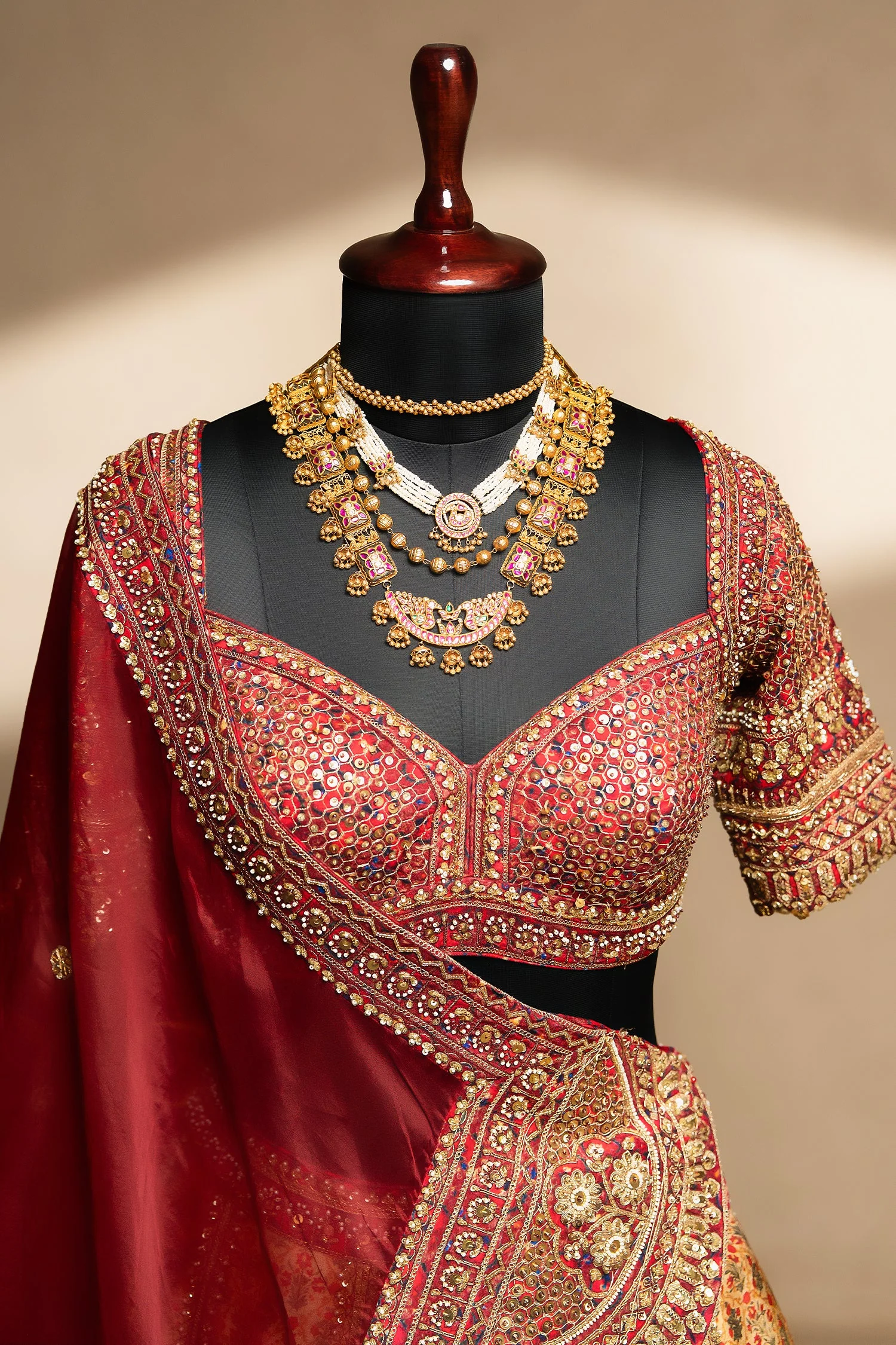 Golden Matka Silk Printed Lehenga with Contrast Scallop Border - Image 4