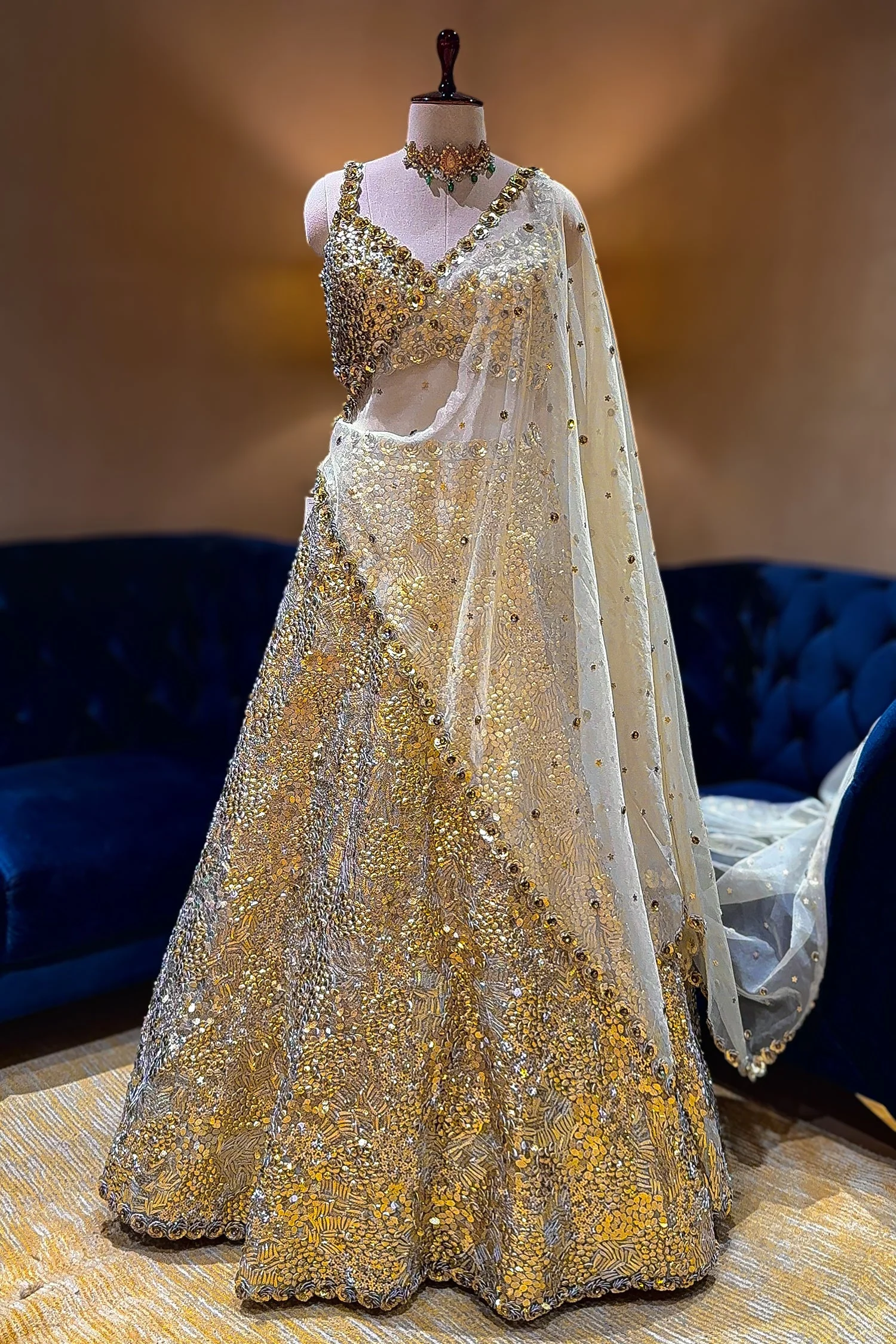 Golden Organza Designer Lehenga - Image 3