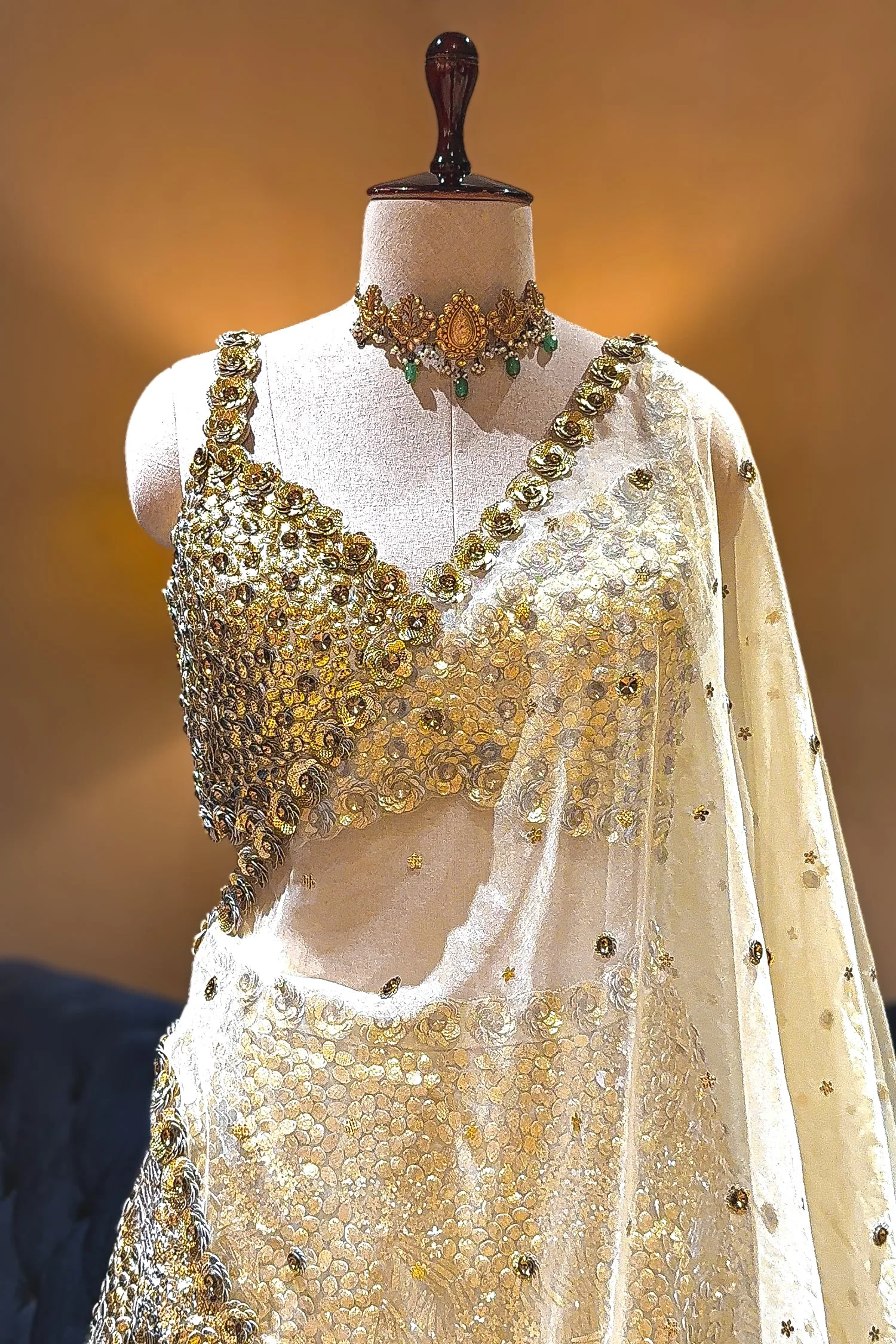 Golden Organza Designer Lehenga - Image 4