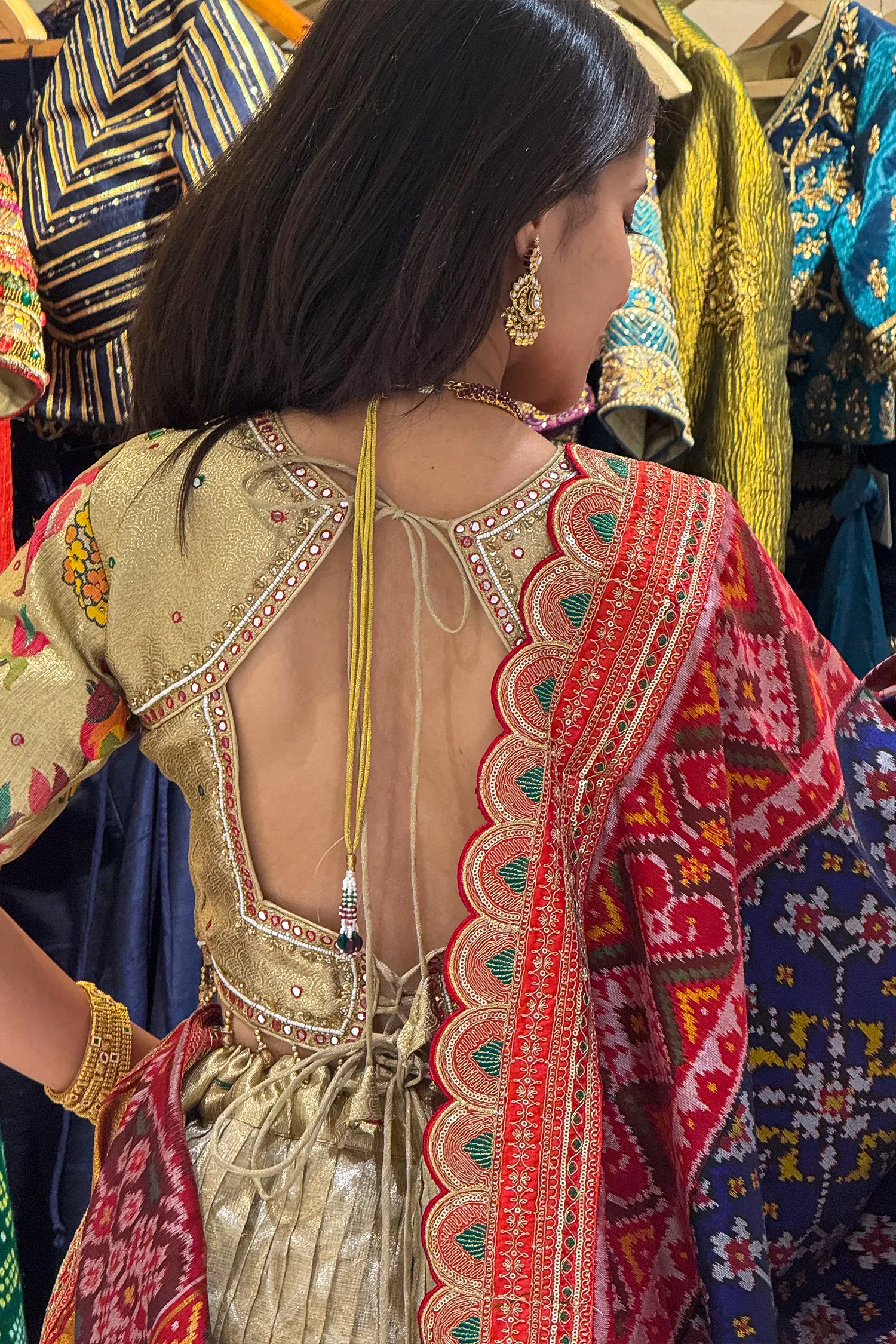 Golden Tissue Pleated Lehenga with Animal and Bird Motif Lehenga with Patola Dupatta - Image 3