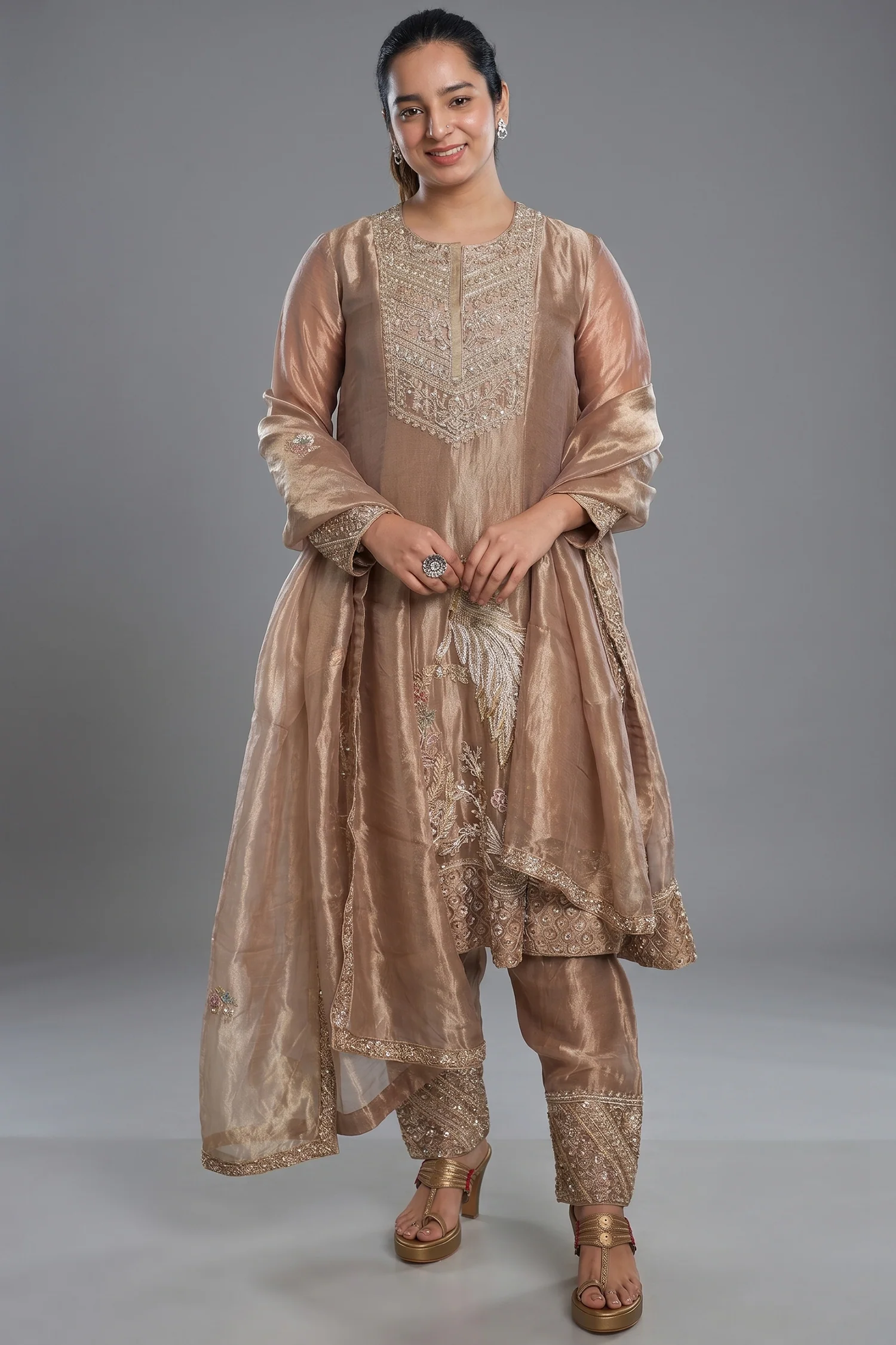 Golden Tissue Silk Beaded and Zardosi Worked Suit