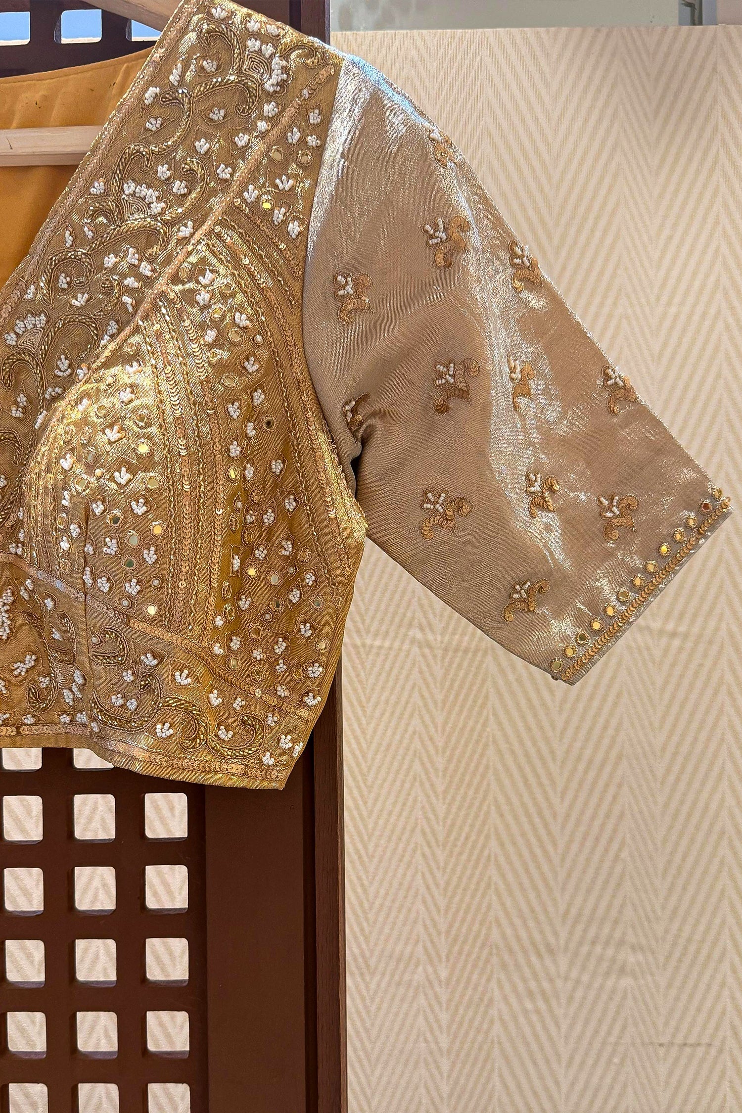 Golden Tissue Silk Beads and Cutdana Worked Lehenga - Image 4