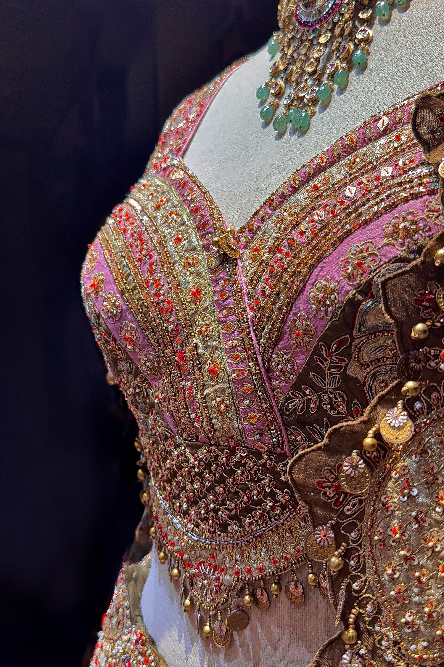 Golden Tissue Silk Desginer Embroidered and Zardosi Patch Worked Lehenga - Image 5