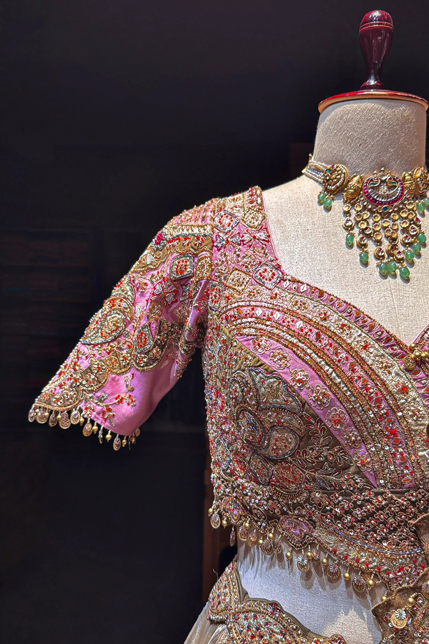 Golden Tissue Silk Desginer Embroidered and Zardosi Patch Worked Lehenga - Image 6