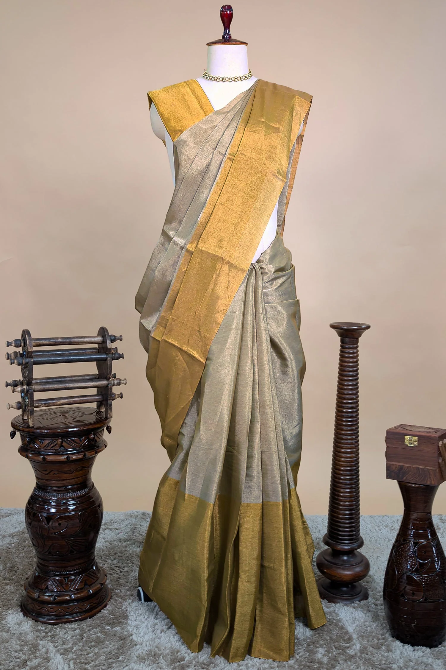 Golden Tissue Silk Saree - Image 4