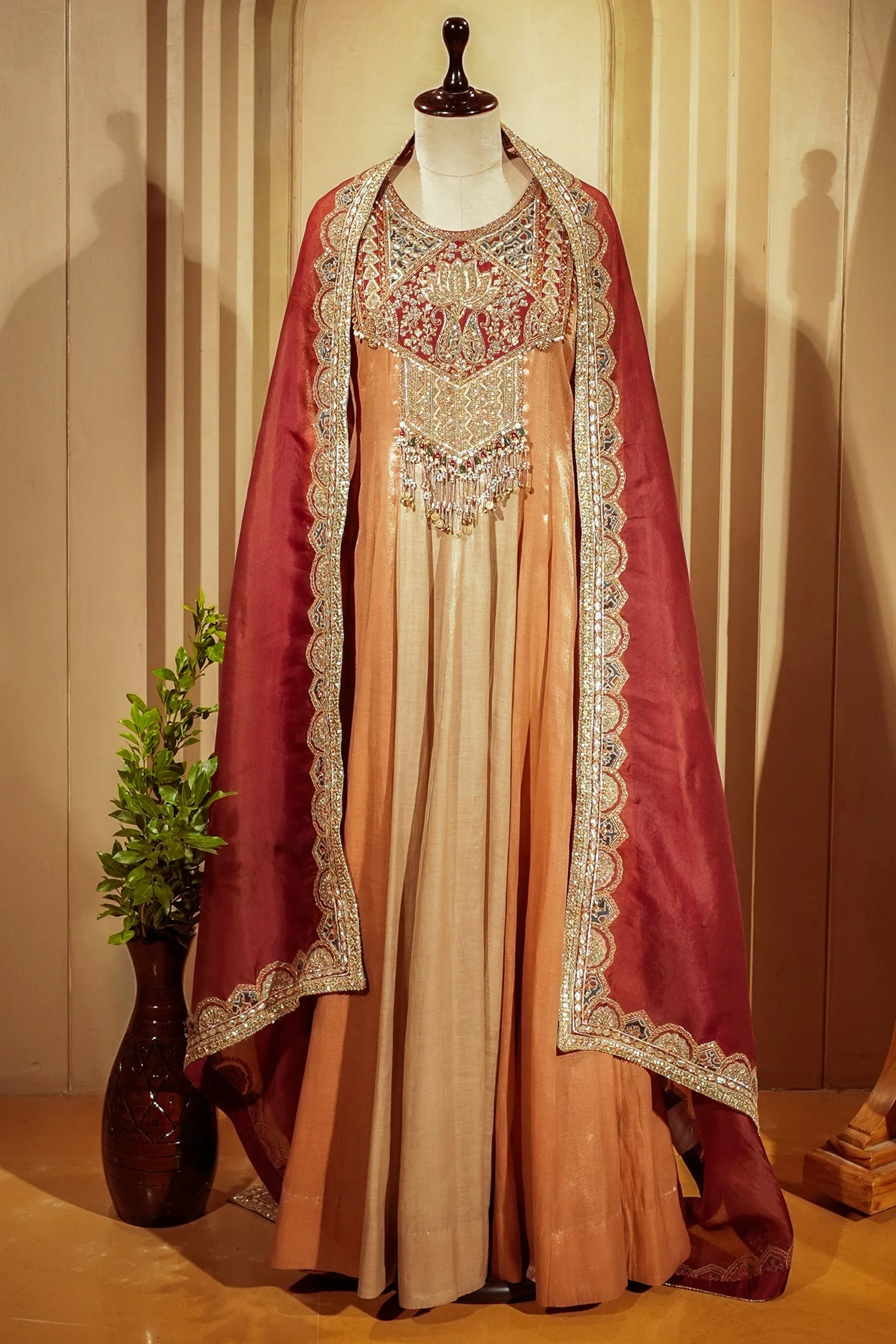Golden Tissue Silk Zardosi and Sequin Worked Anarkali Suit - Image 2
