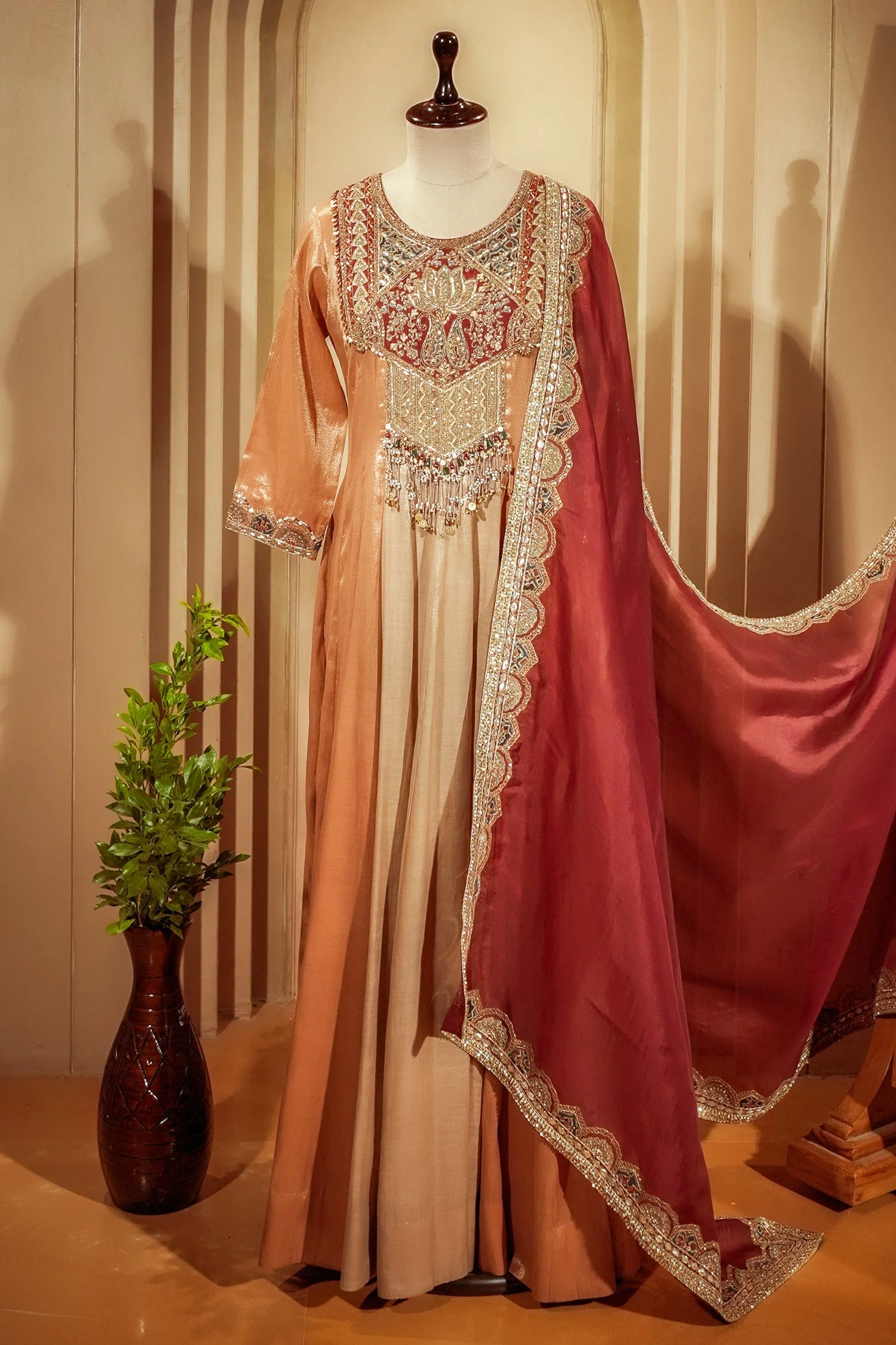 Golden Tissue Silk Zardosi and Sequin Worked Anarkali Suit - Image 3