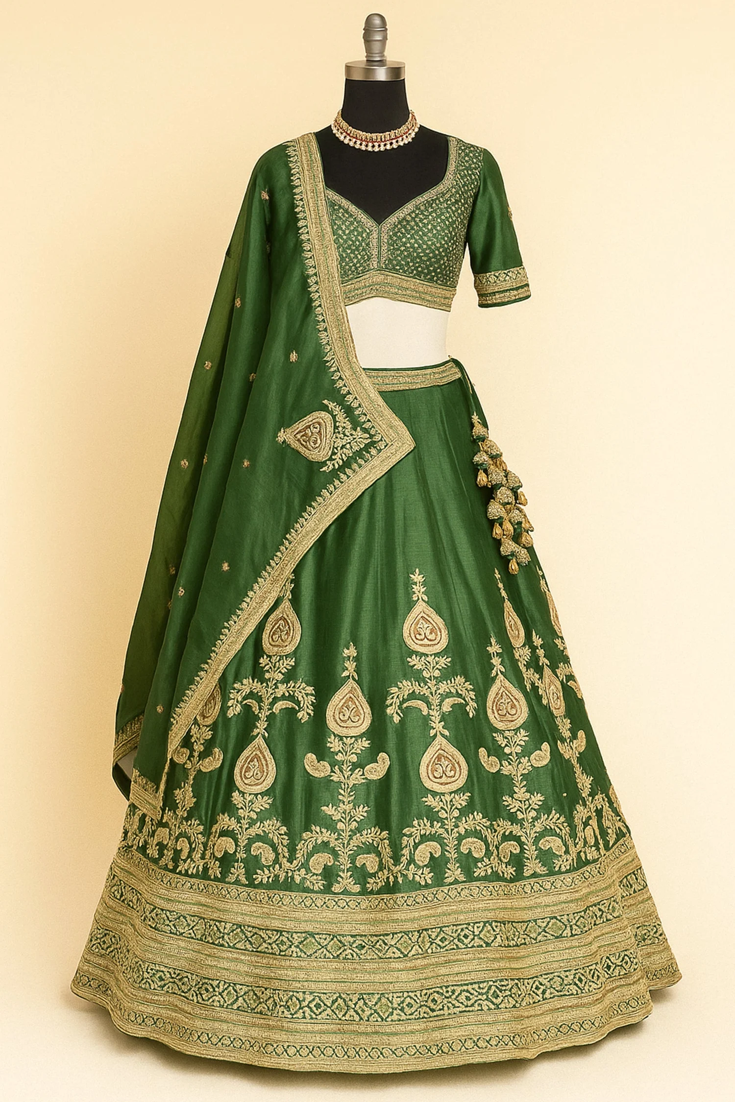 Green Matka Silk Designer Lehenga - Image 2
