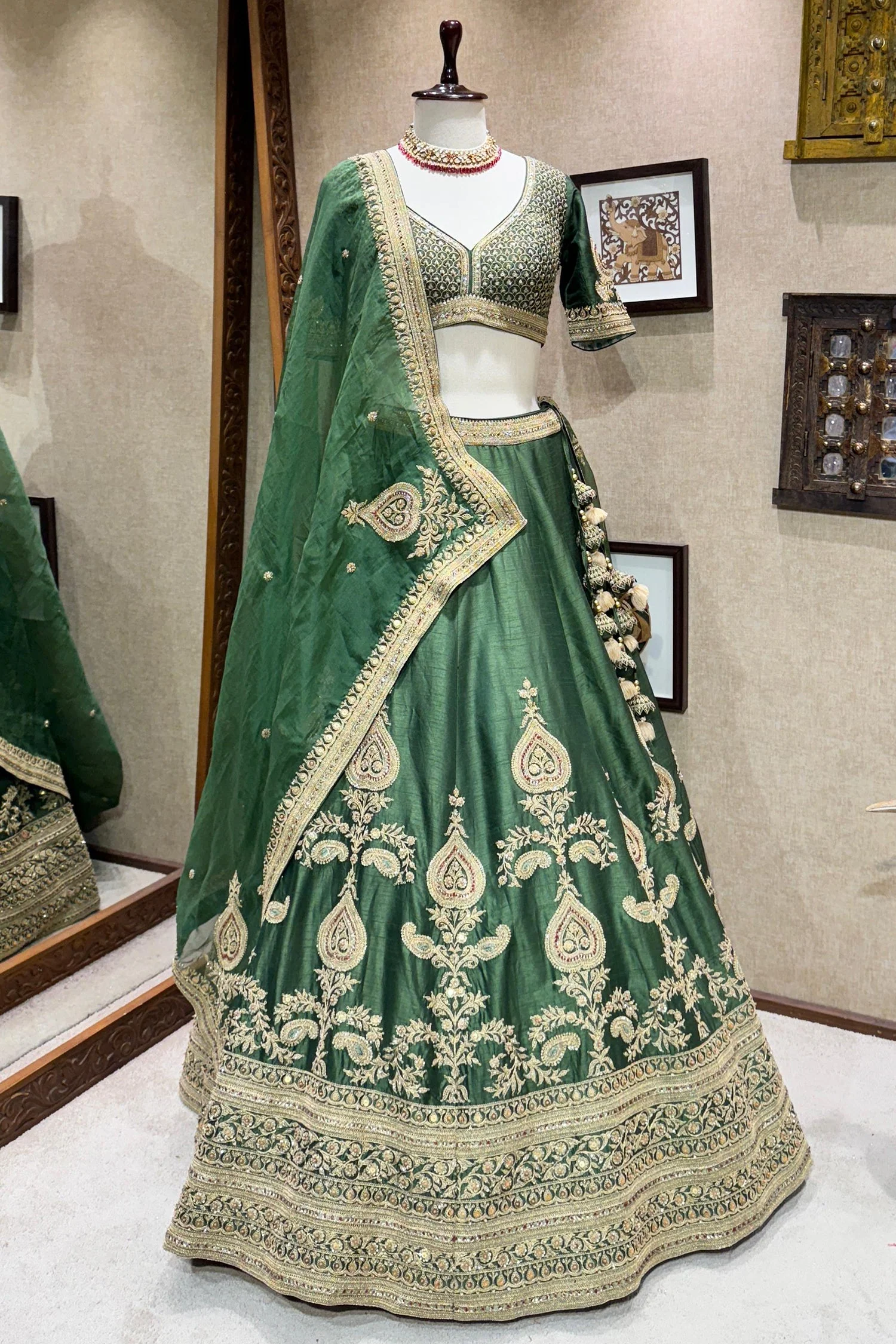 Green Matka Silk Designer Lehenga - Image 3