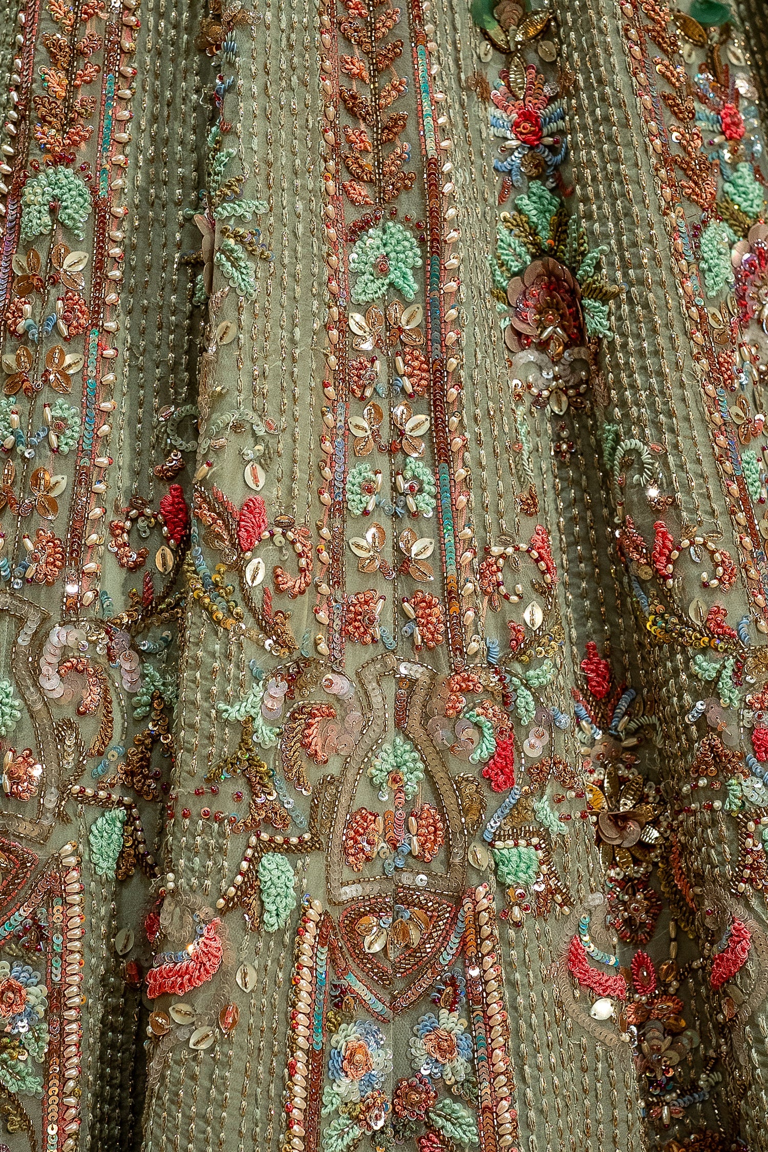 Green Organza Designer Handworked Lehenga - Image 5