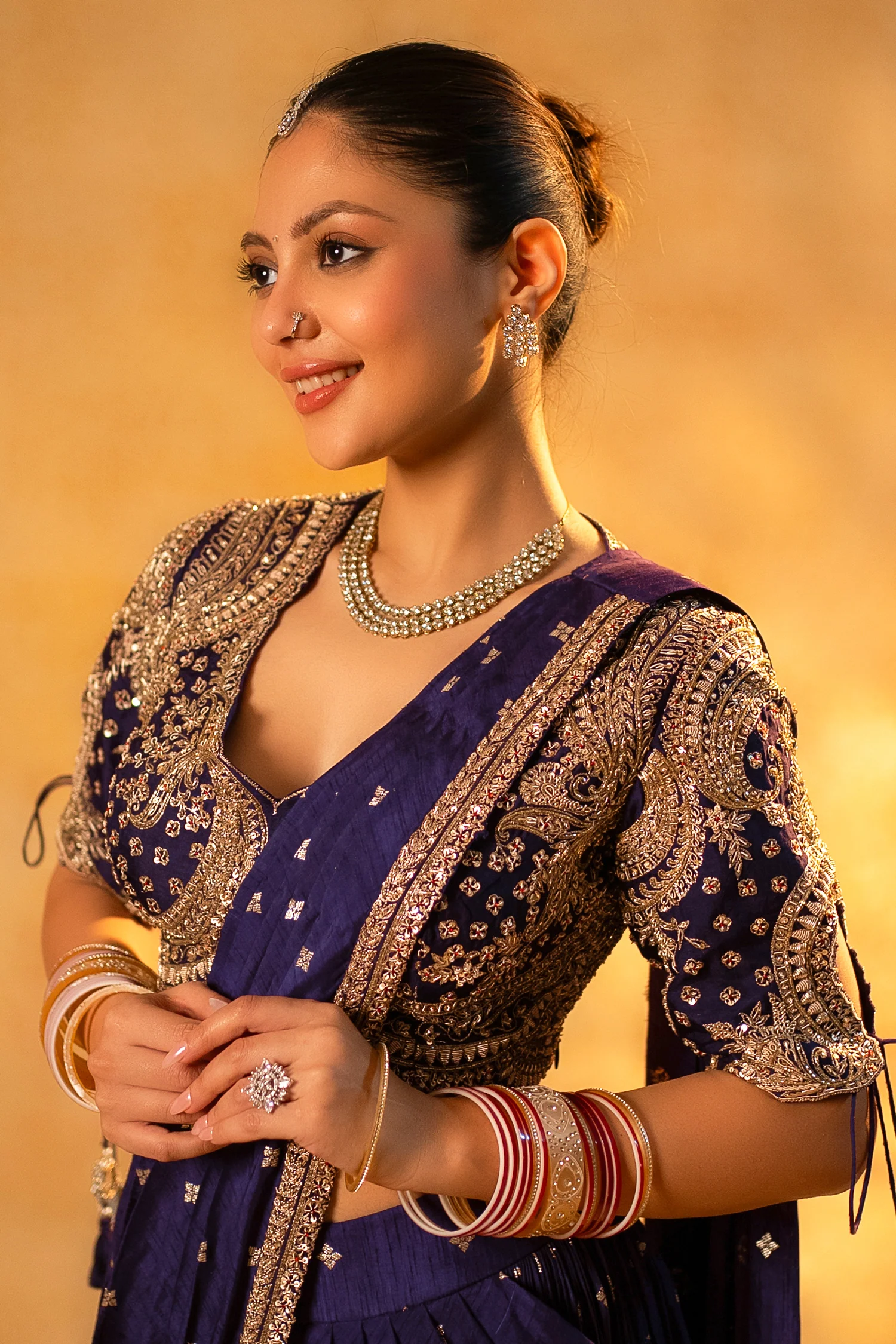 Imperial Plum Purple Raw Silk Pleated Ready to Wear Woven Saree with Designer Readymade Blouse - Image 6
