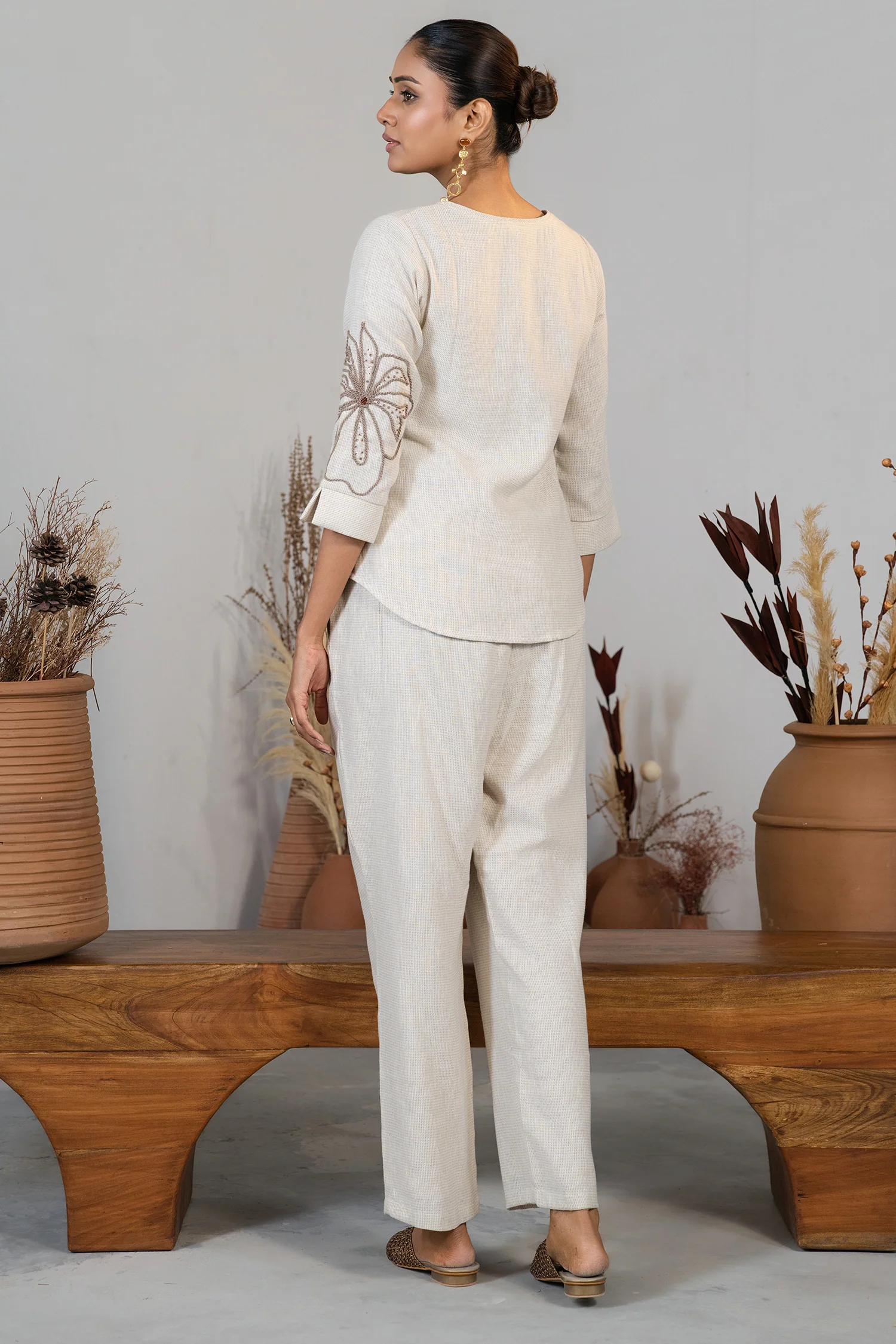 Ivory Jute Embroidered Co-Ord Set - Image 4