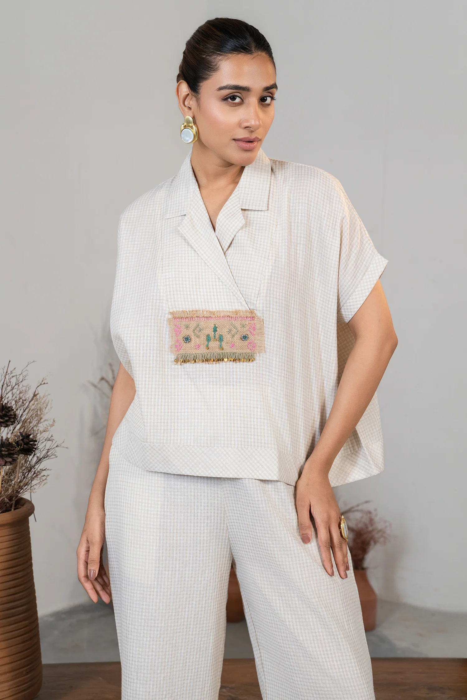 Ivory White Jute Lapel Collar Clyde Co-Ord Set - Image 4