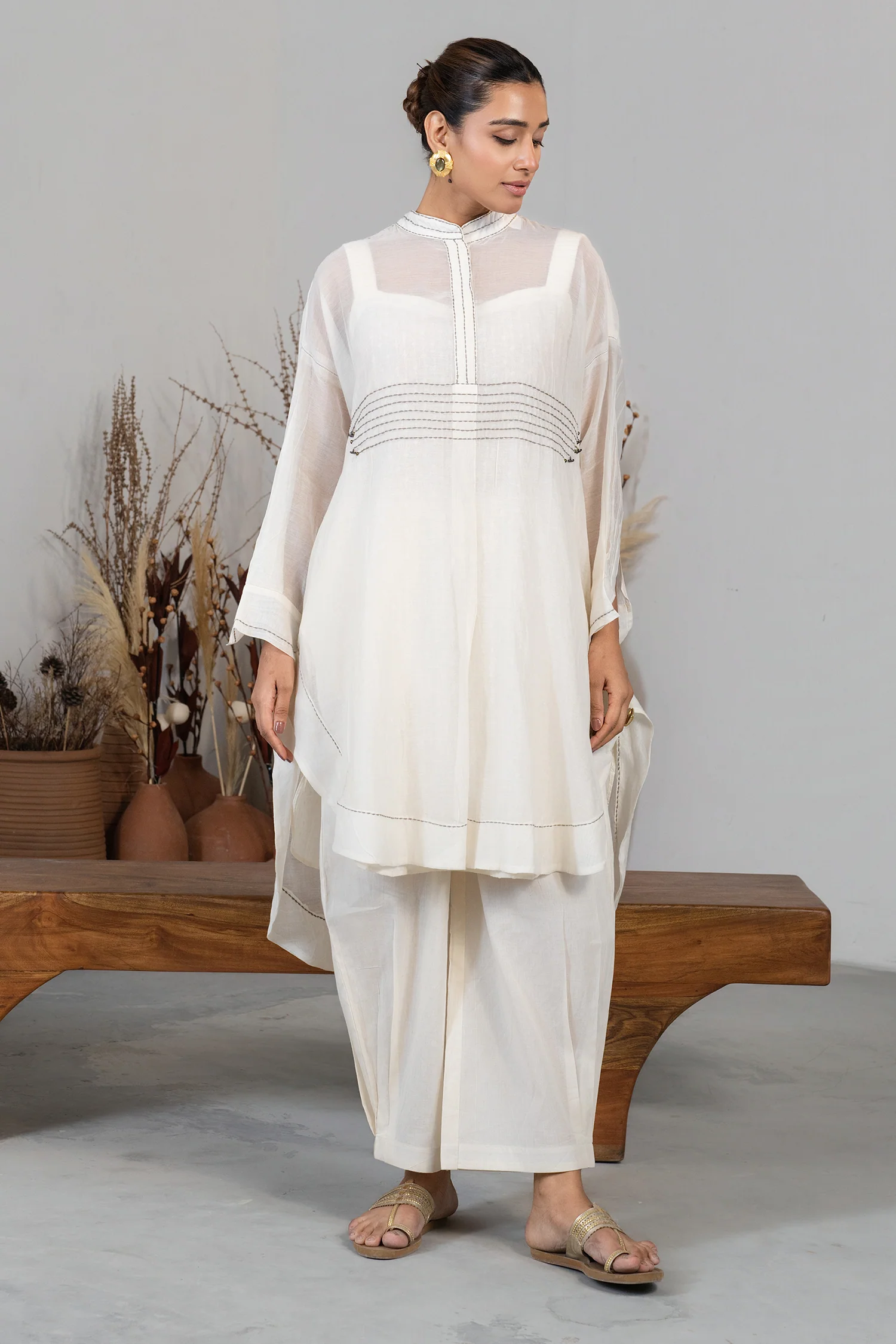 Ivory White Organza High and Low Co-Ord Set - Image 2
