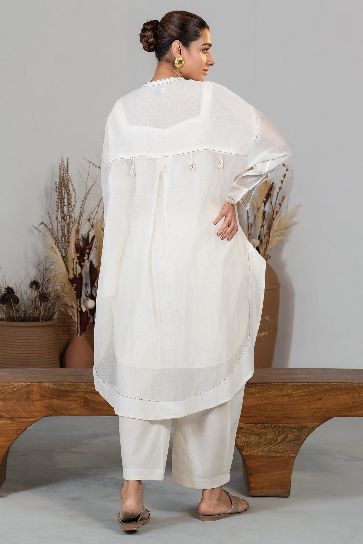 Ivory White Organza High and Low Co-Ord Set - Image 4