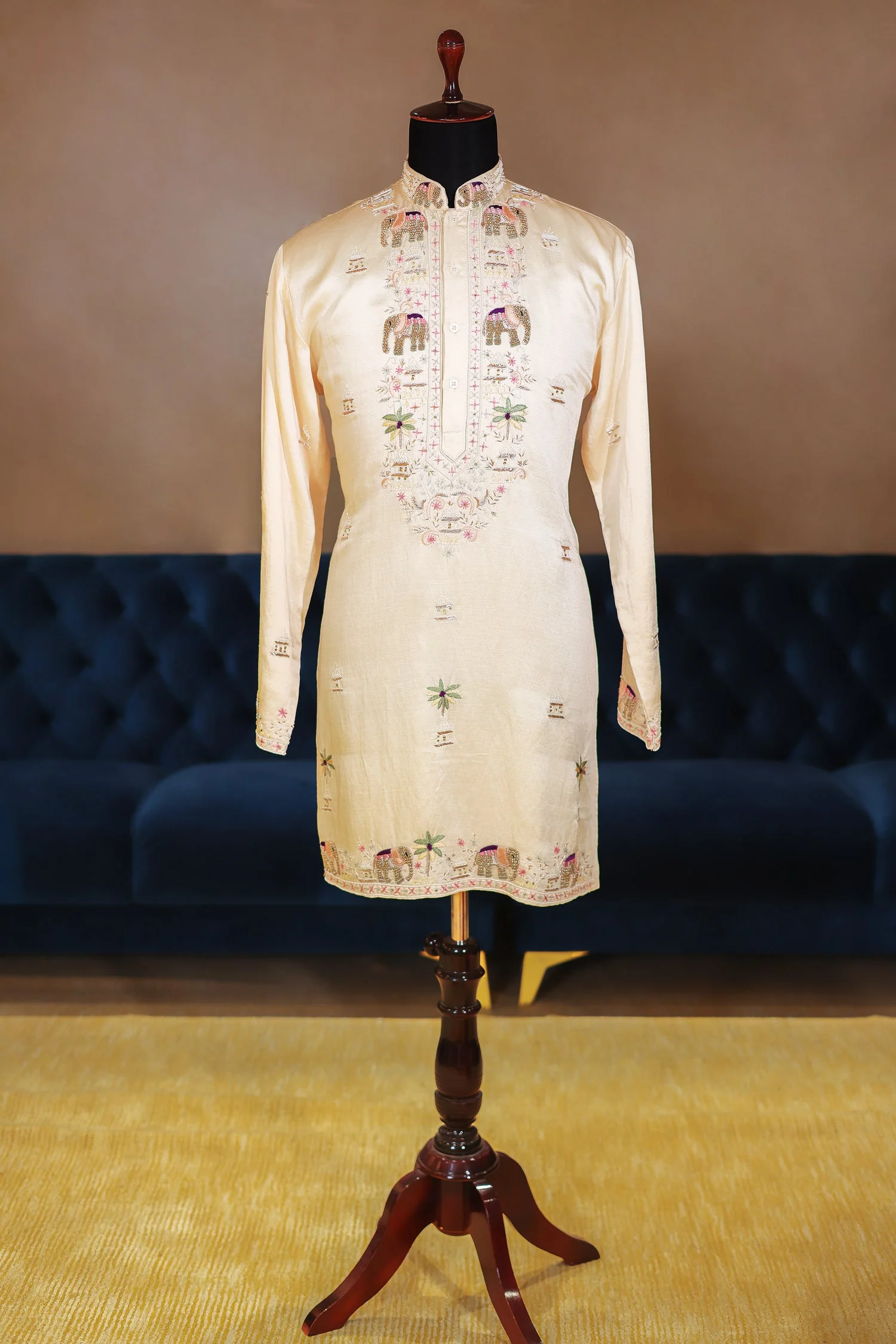 Ivory White Silk Sequin Embroidered Kurta Set - Image 3