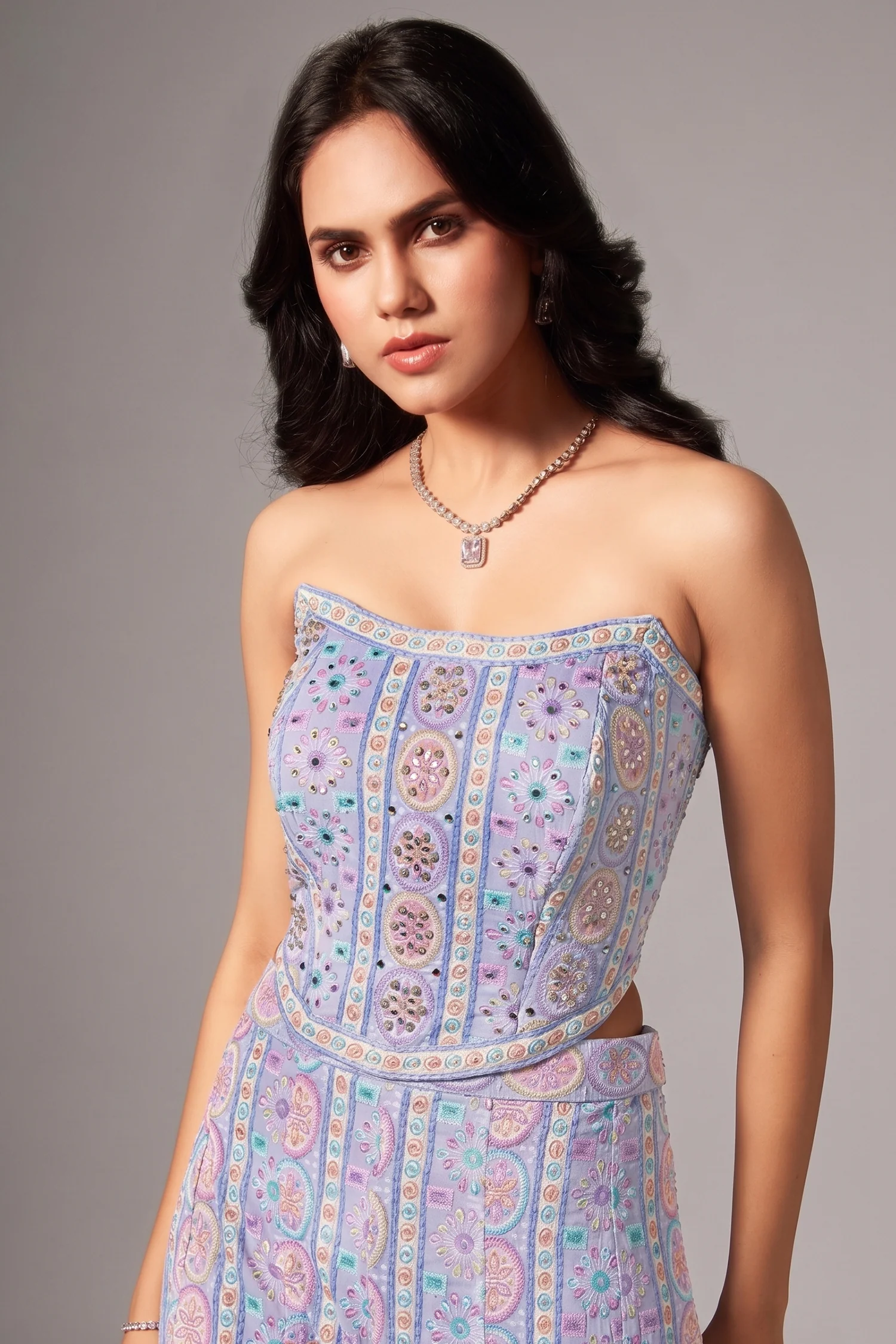 Lavender Purple Georgette Embroidered Co-Ord Set - Image 2