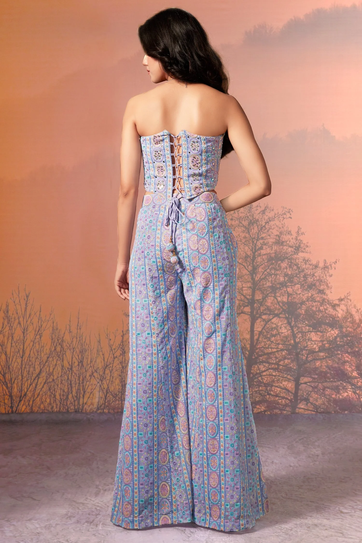 Lavender Purple Georgette Embroidered Co-Ord Set - Image 4