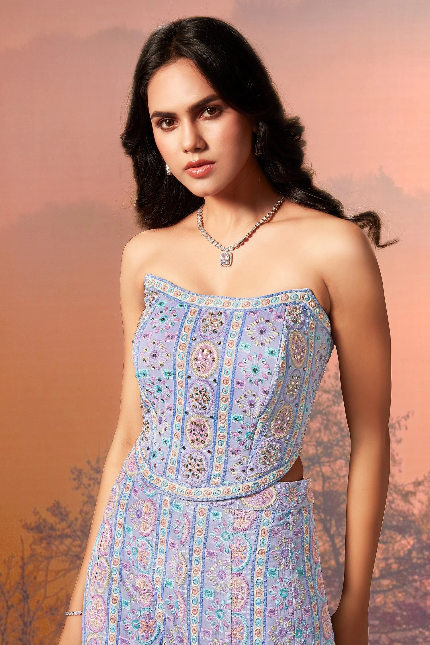 Lavender Purple Georgette Embroidered Co-Ord Set - Image 5
