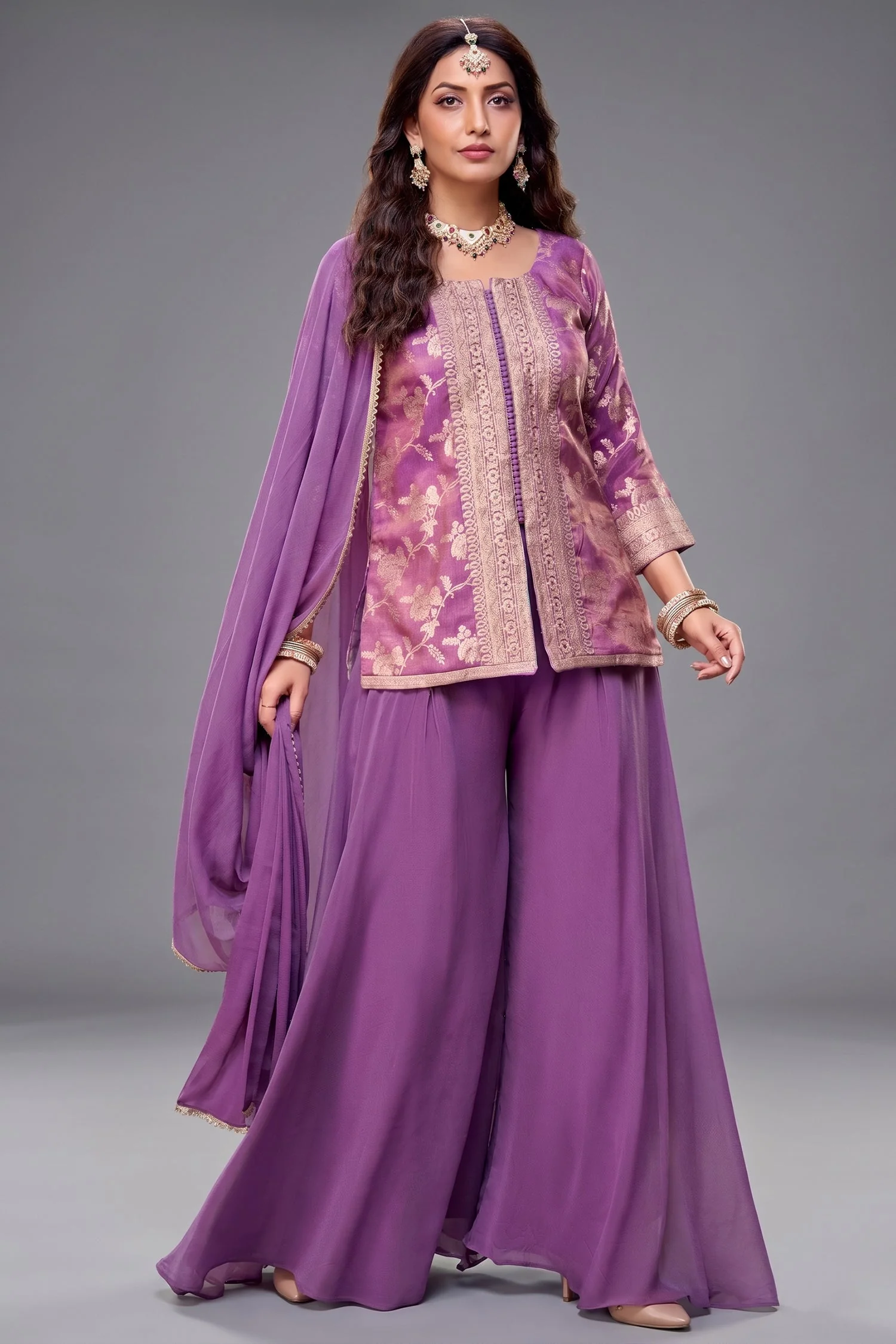 Lavender Tissue Woven Palazzo Suit