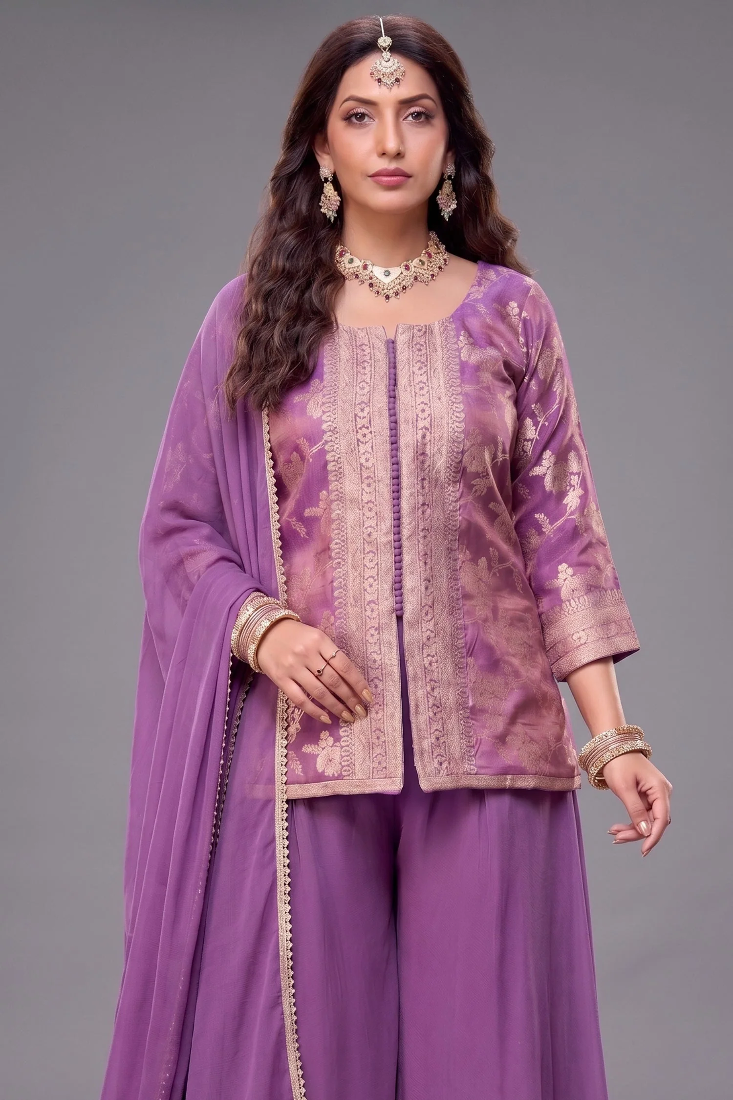 Lavender Tissue Woven Palazzo Suit - Image 2