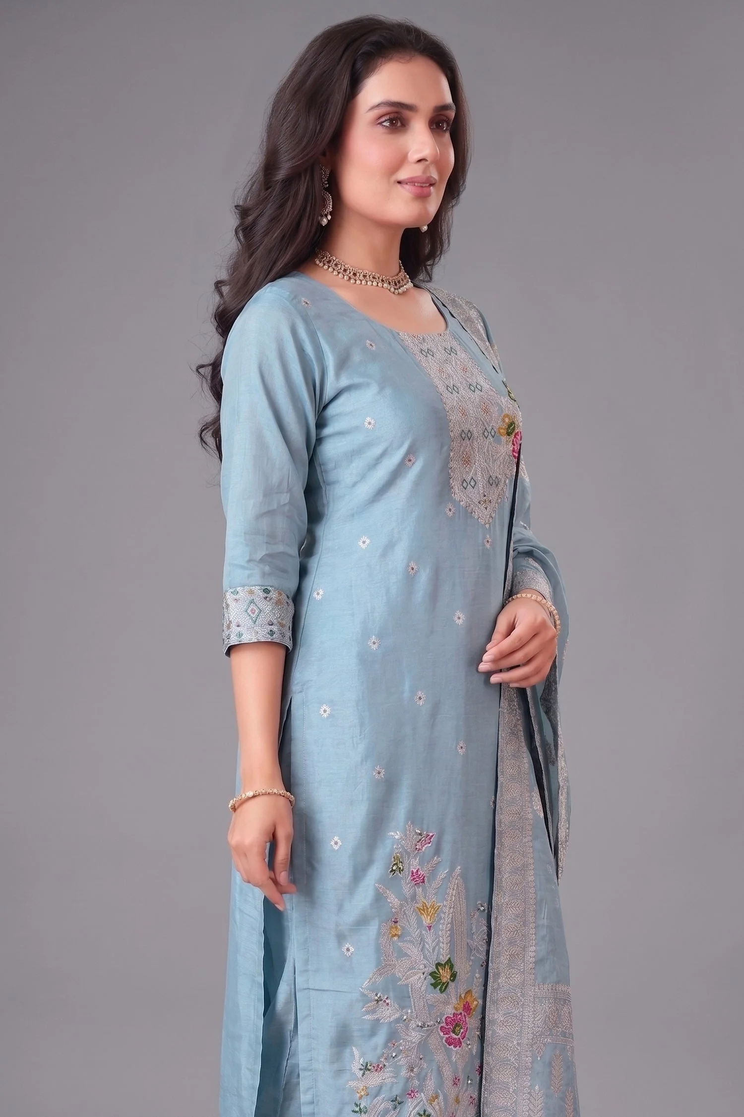 Light Blue Art Silk Woven Straight Cut Suit - Image 2