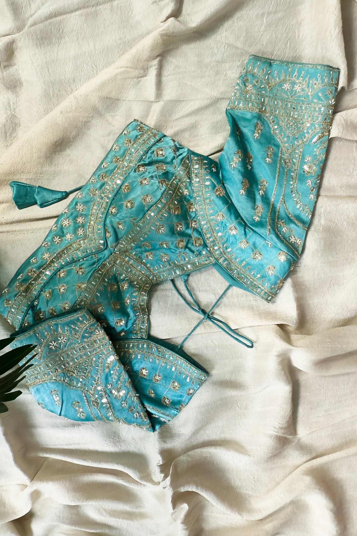 Light Blue Dola Silk Woven Saree with Handworked Readymade Blouse - Image 3