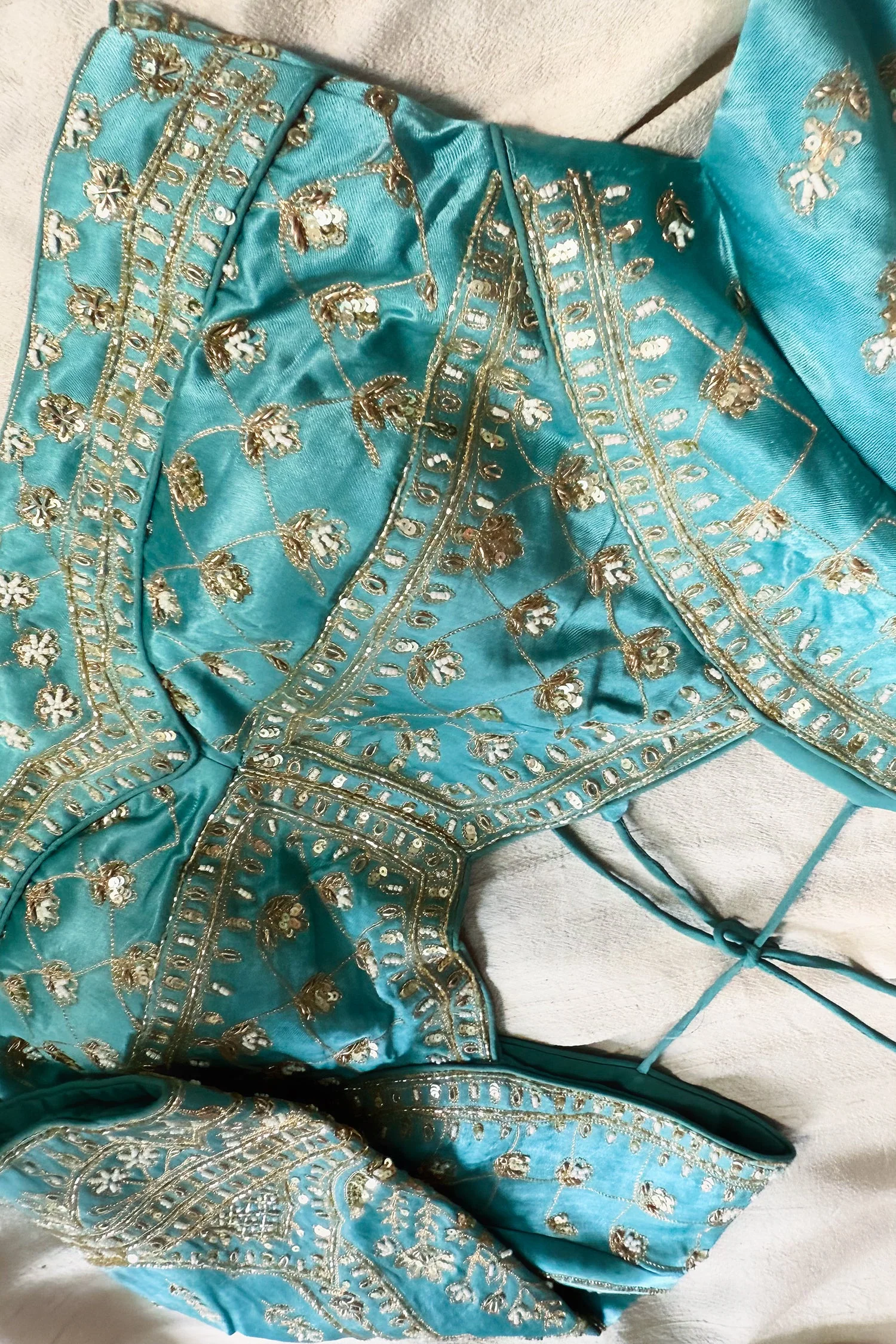 Light Blue Dola Silk Woven Saree with Handworked Readymade Blouse - Image 4