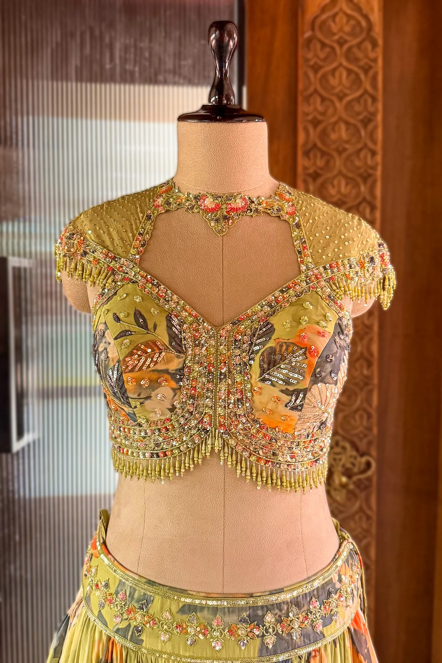 Light Green Organza Digital Floral Printed Lehenga - Image 4