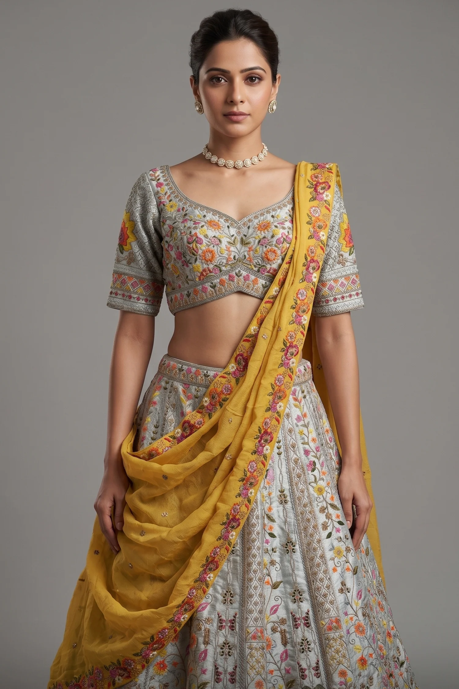 Light Green Raw Silk Embroidered Lehenga - Image 2