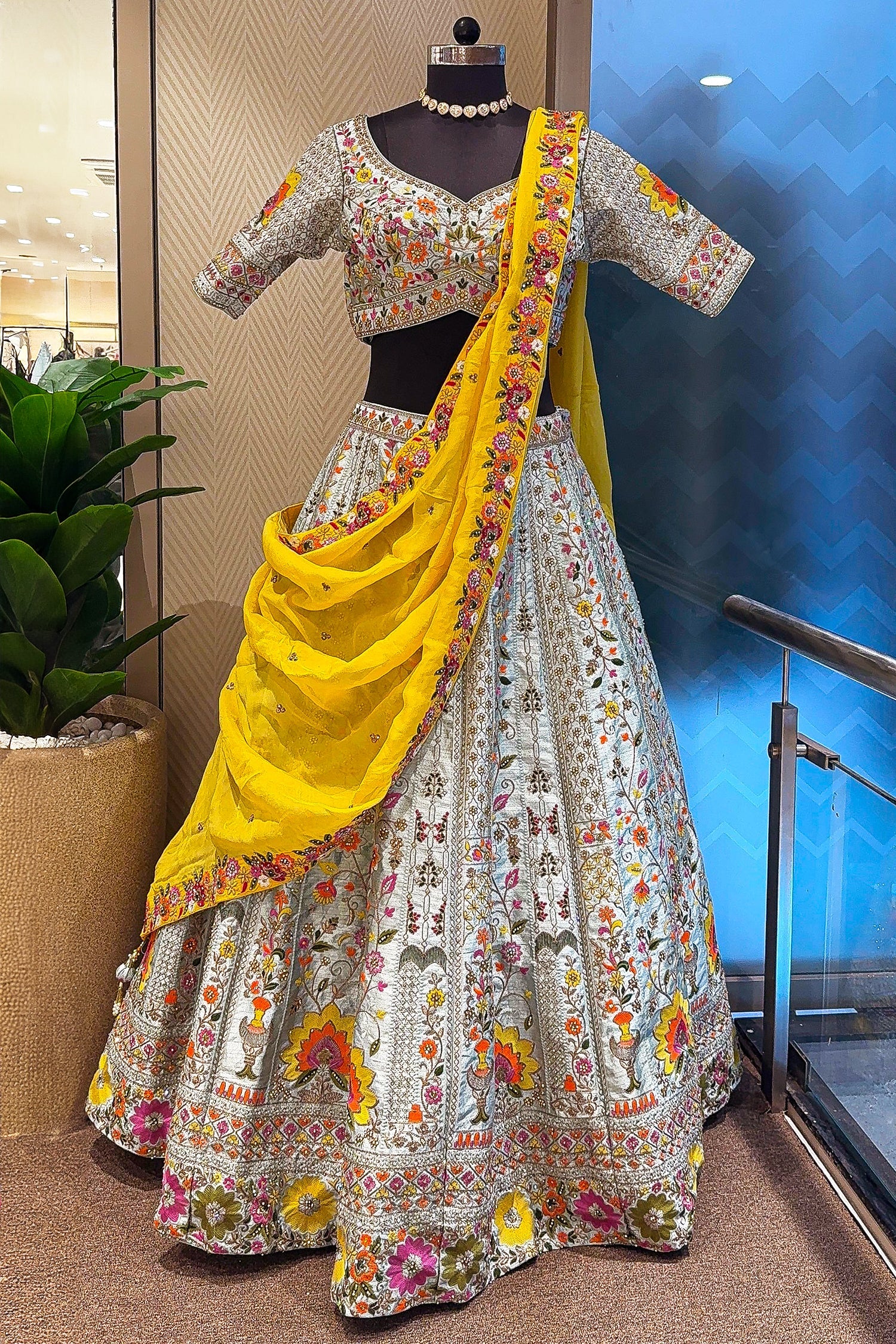 Light Green Raw Silk Embroidered Lehenga - Image 3