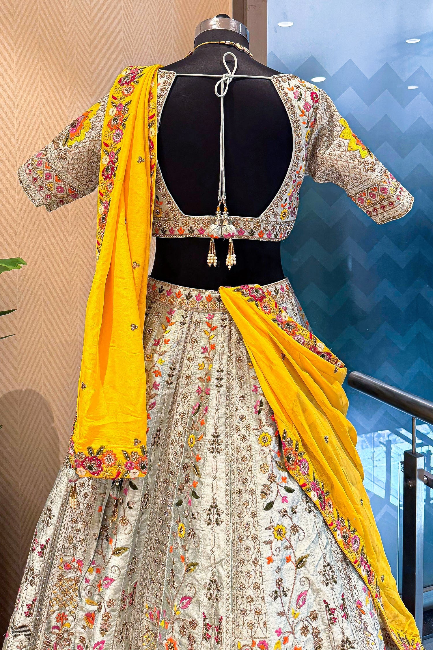 Light Green Raw Silk Embroidered Lehenga - Image 4
