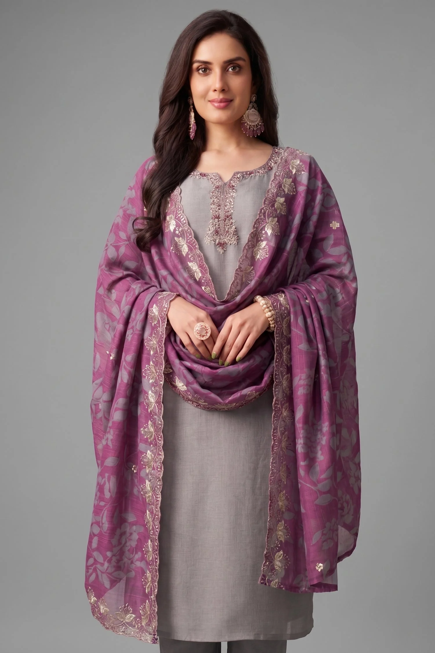 Light Grey Art Silk Straight Cut Suit - Image 2