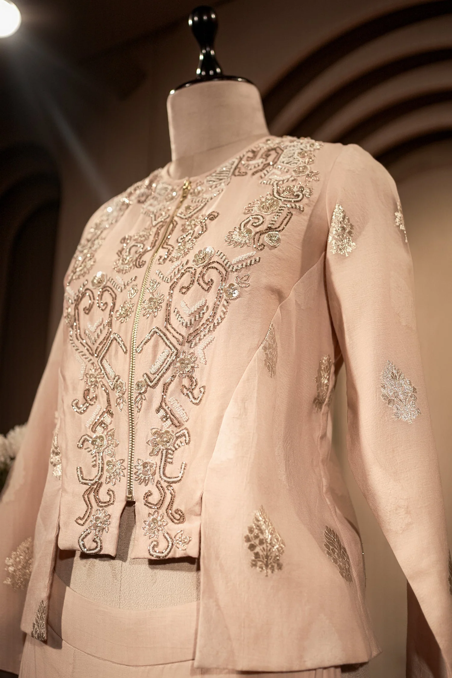 Light Peach Silk Cutdana Beaded Co-Ord Set - Image 3